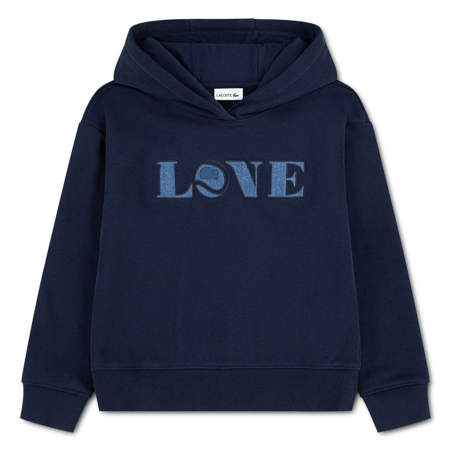 Lacoste Sweatshirt Lacoste Mädchen Hoodie Tennis Love MARINE navy blau mit Denim-Print