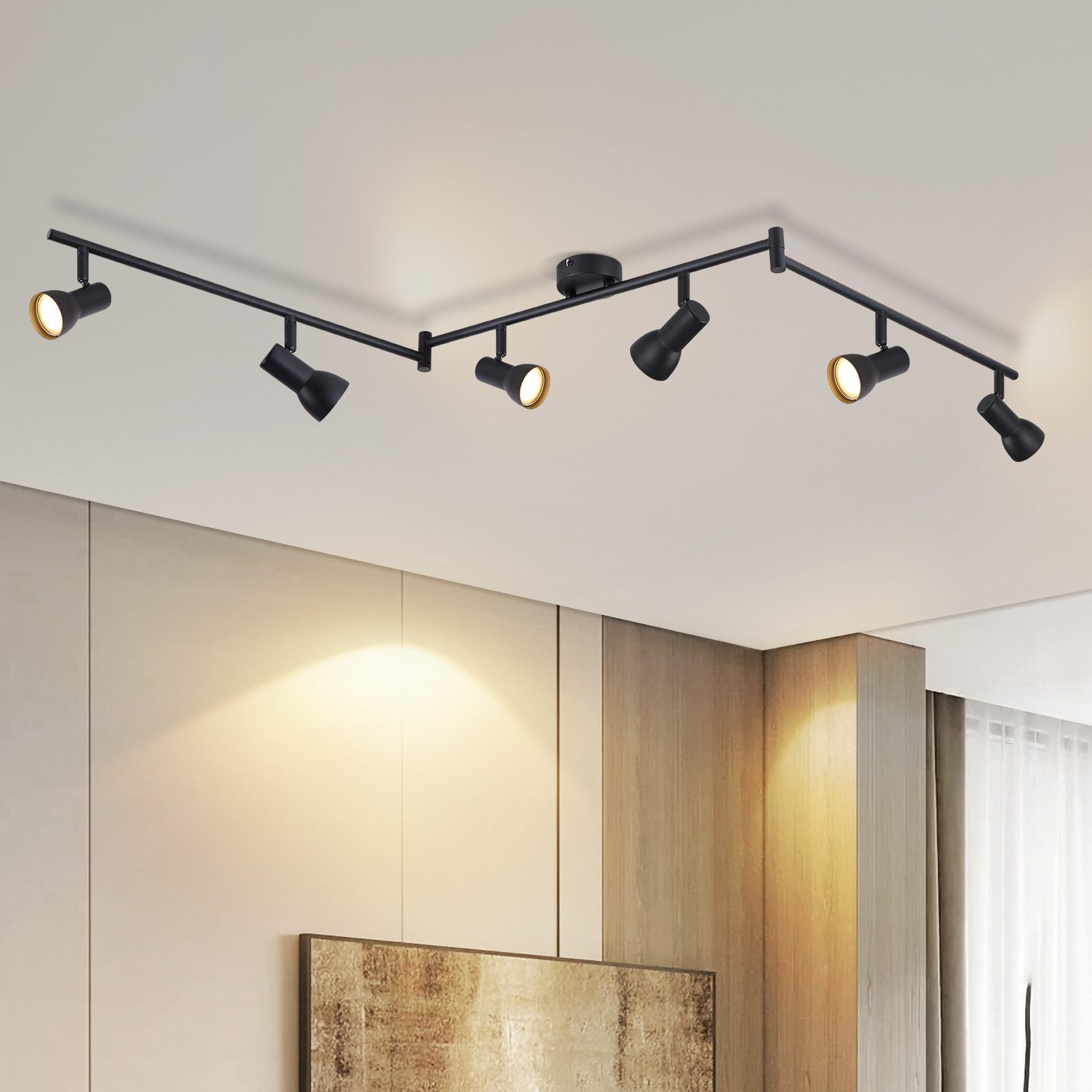 ZMH Deckenstrahler 6 Flammig Schwarz/Weiß GU10 Metall Deckenlampe für Schlafzimmer Flur, Augenschutz, Einfache Installtion, ohne Leuchtmittel, Modern Design 350°Schwenkbar Spots Wohnzimmer