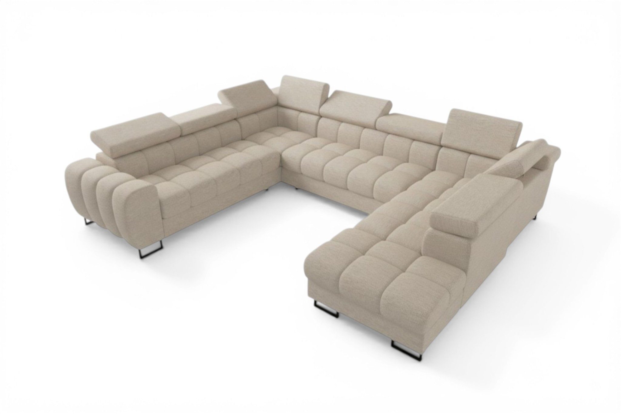 Fun Möbel Wohnlandschaft Schlafsofa BASTIEN XL mit Ottomanen in Stoff, inkl. Bettkästen, mit Rundumbezug, ausziehbare Liegefläche