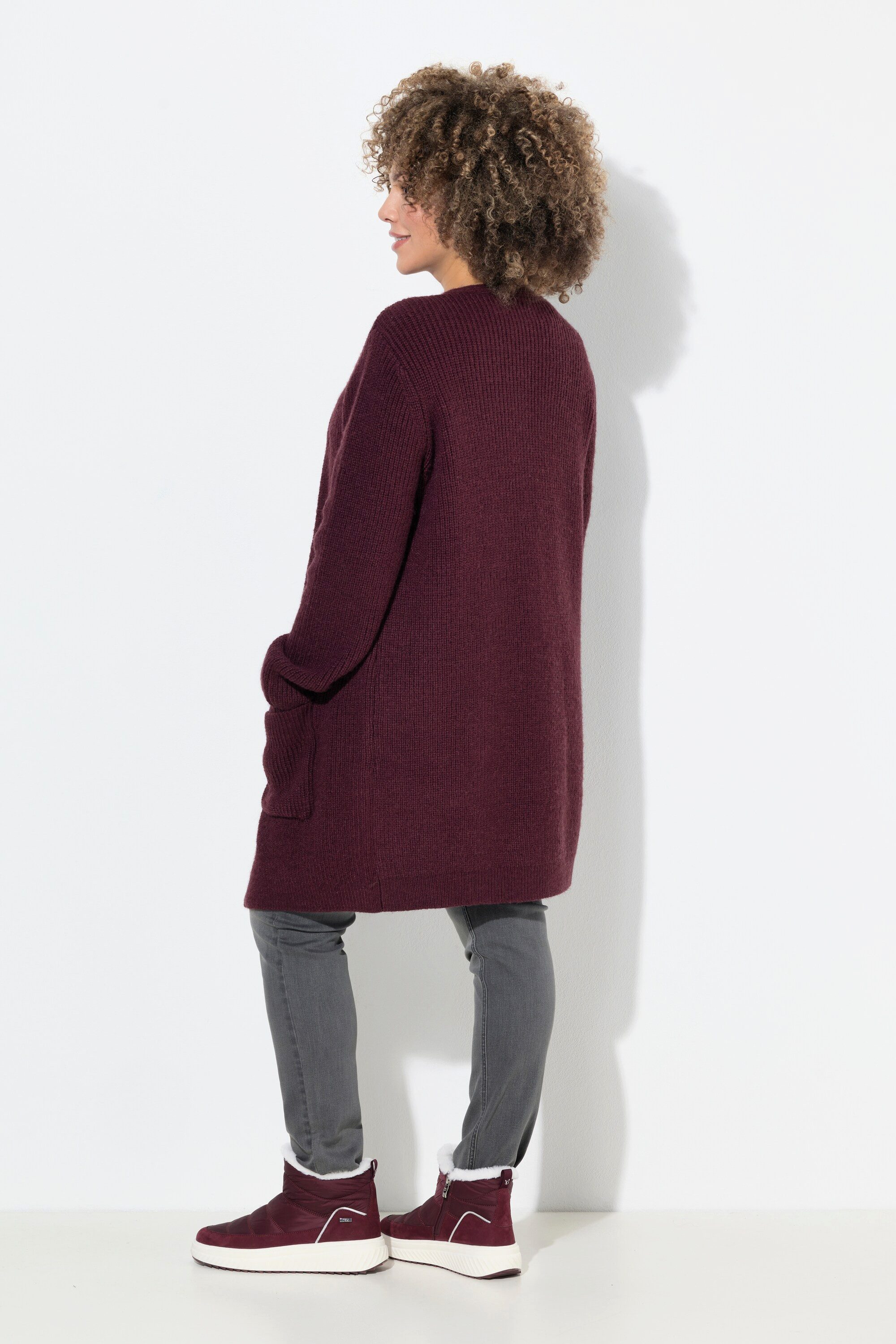 Ulla Popken Strickjacke Long-Strickjacke Knopfverschluss V-Ausschnitt