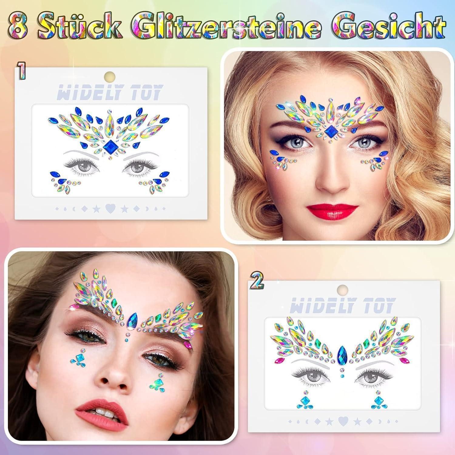 LuxusKollektion Strass-Tattoo Glitzersteine Gesicht Festival Set 8 Selbstklebend Rave Strasssteine