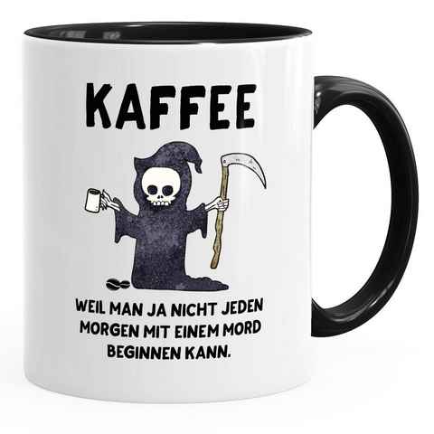 MoonWorks Tasse Kaffeetasse Kaffee weil man ja nicht jeden Morgen mit einem Mord anfangen kann Spruch MoonWorks®, Keramik
