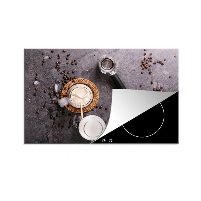 MuchoWow Herdblende-/Abdeckplatte Milch - Kaffeebohnen - Küche - Kaffeefilter Vinyl (1 tlg) Ceranfeldabdeckung Arbeitsplatte für küche