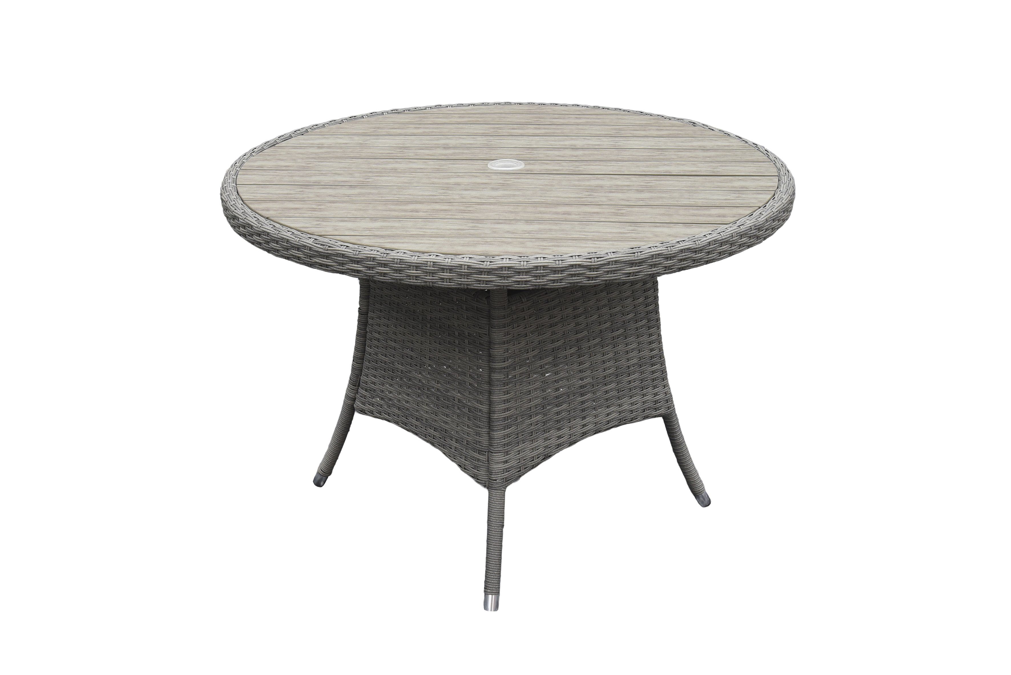 byLIVING Gartentisch DURBAN (wetterfest Balkon Terrasse Tisch, Natur/dunkelgrau), Mit Schirmhalter, Polyrattan-Geflecht, Polywood-Tischplatte