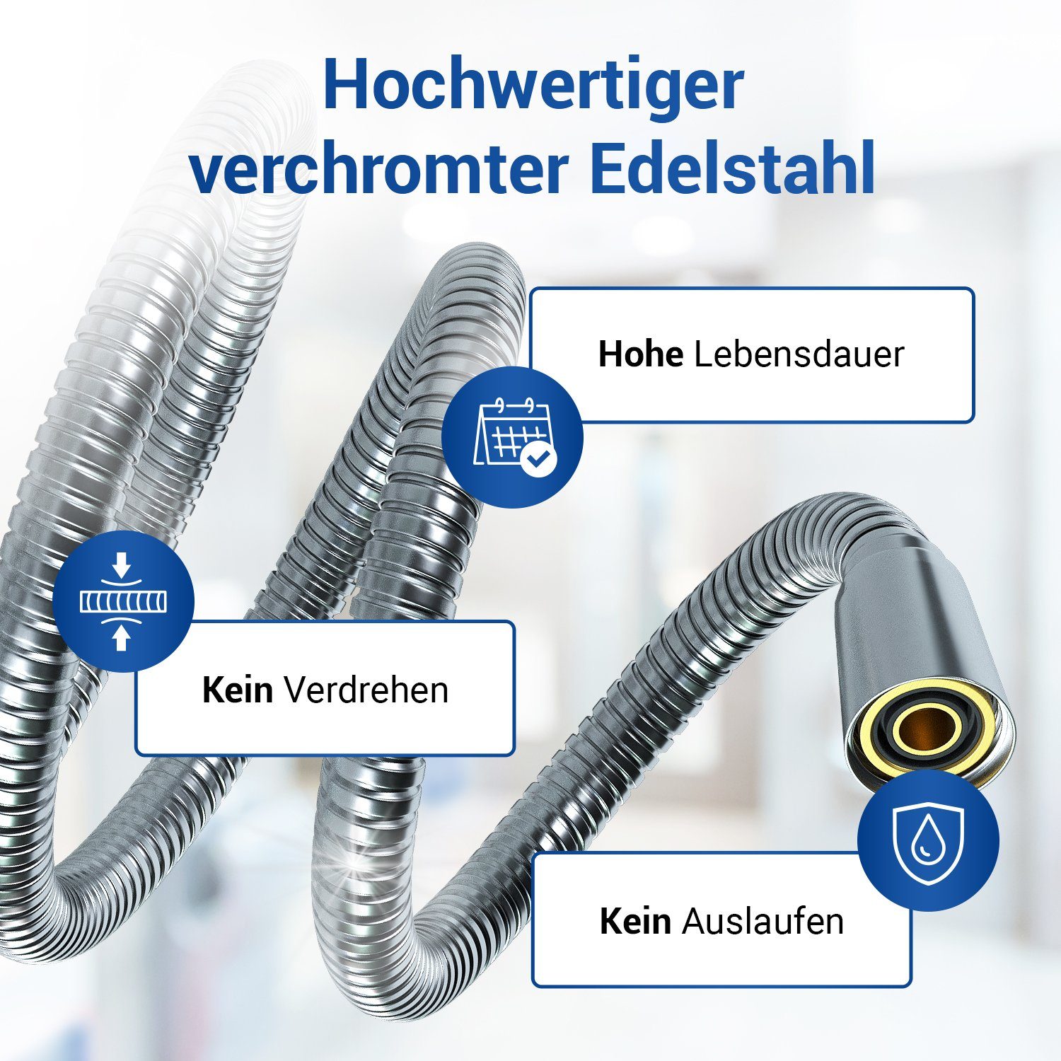 VIOKS Brauseschlauch Flexibler Duschschlauch, aus verchromtem Edelstahl für Duschbrause – Bild 4 von 5