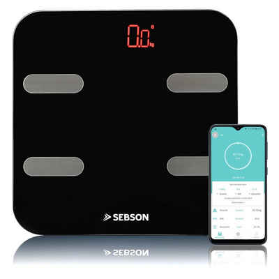 SEBSON Körper-Analyse-Waage »Personenwaage mit App digital Bluetooth bis 180kg, Körperfett, Muskelanteil, BMI - Körperfettwaage«, Körperanalyse (11 Körperwerte)