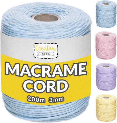 Creative Deco Makramee Garn 2-3 mm Baumwoll Polyester Baumwollkordel Baumwollschnur Nähgarn, 200,00 m, geliefert auf einer Spule