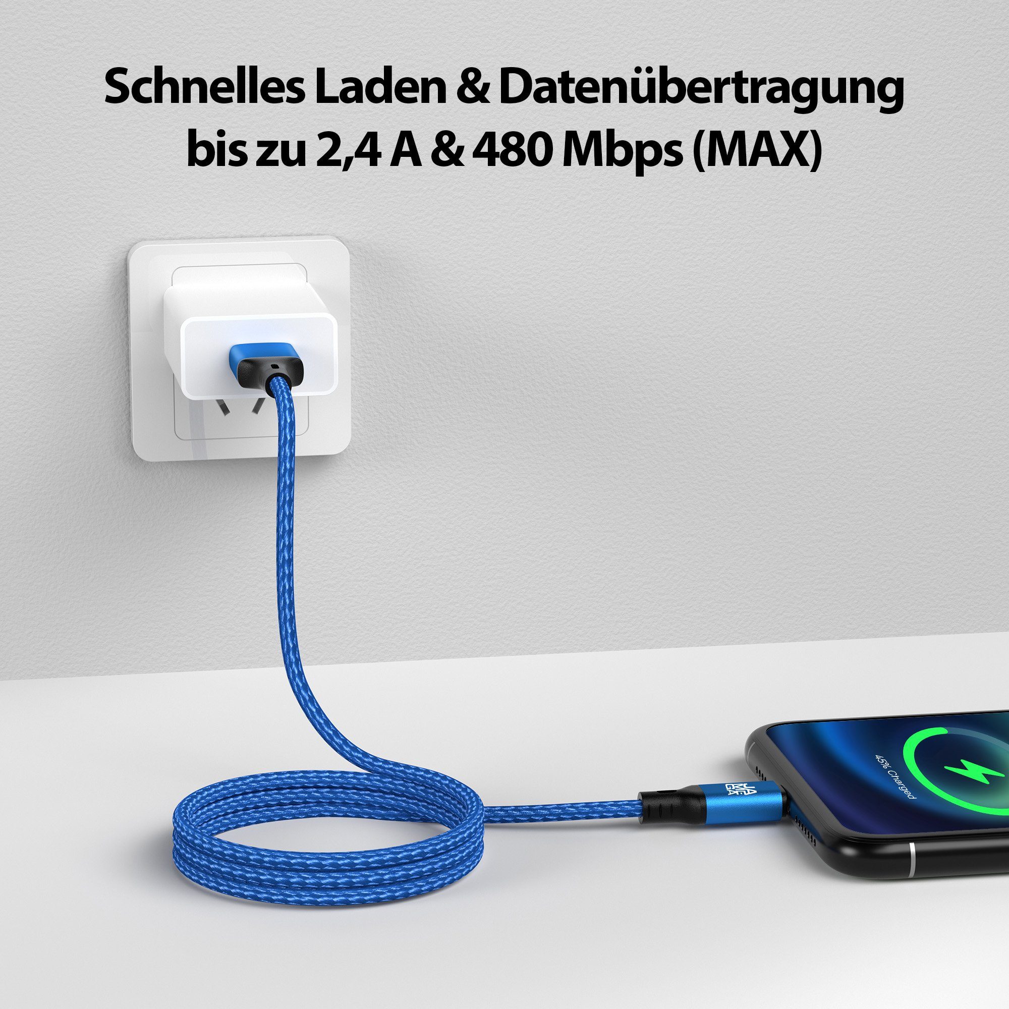 JAMEGA USB Kabel kompatibel mit iPhone Nylon USB A auf 8-Pin Ladekabel - Lightningkabel, USB A, 8-Pin (100 cm) – Bild 4 von 5