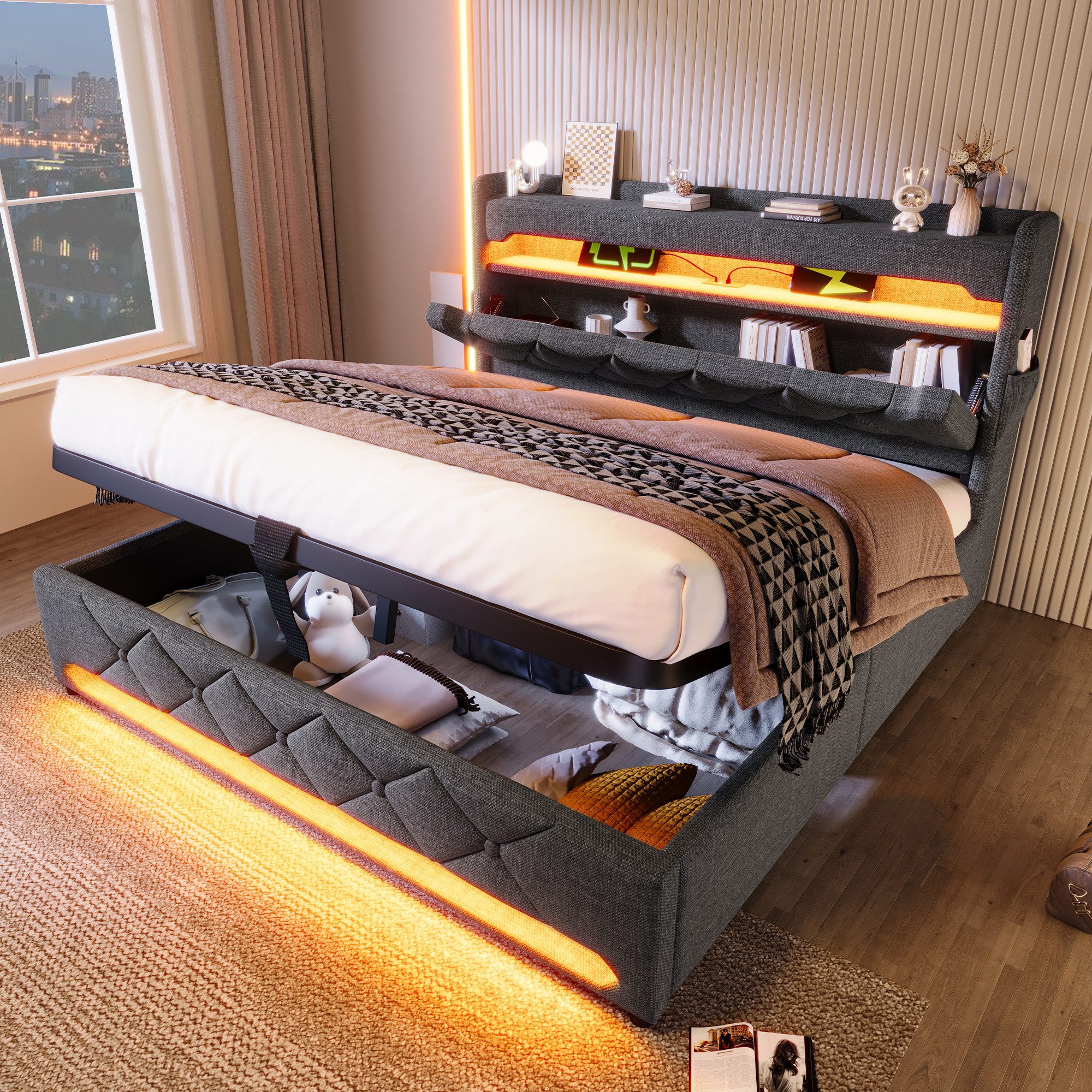 STILVORA Polsterbett 140×200 mit matratze,Stauraumbett Doppelbett mit bettk günstig online kaufen