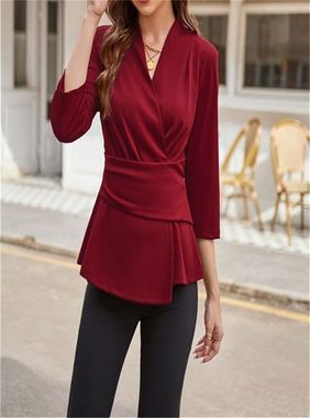 AFAZ New Trading UG Langarmshirt Damen-Tops mit V-Ausschnitt, Business-Hemden, einfarbig