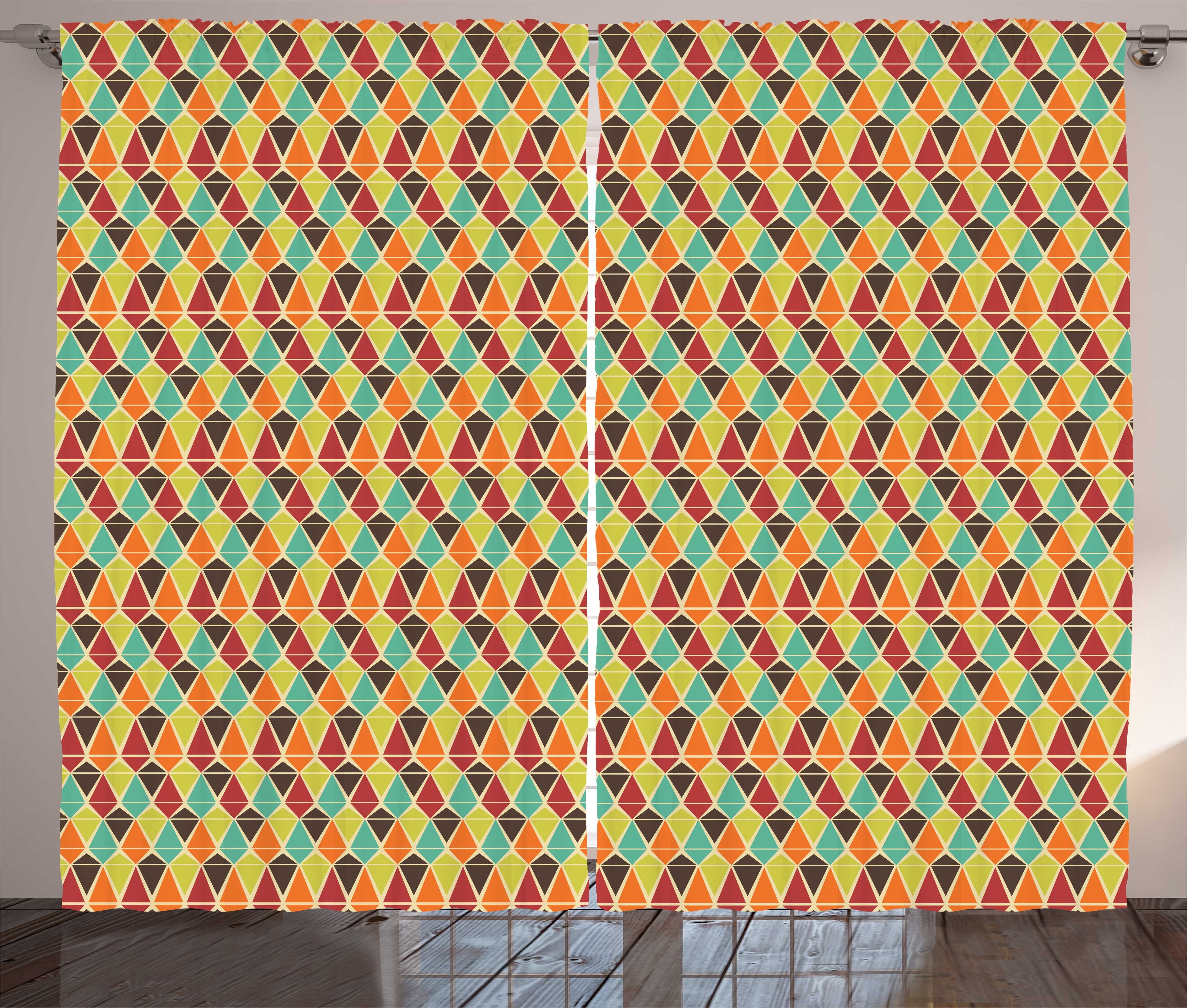 Vorhang Schlaufen Mosaik Schlafzimmer Retro und Haken, mit Abakuhaus, Dreiecke Gardine Kräuselband Abstrakt: