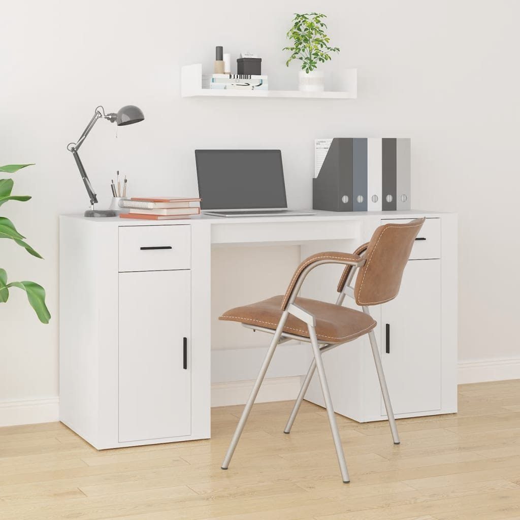 vidaXL Schreibtisch Schreibtisch mit Stauraum Weiß Holzwerkstoff