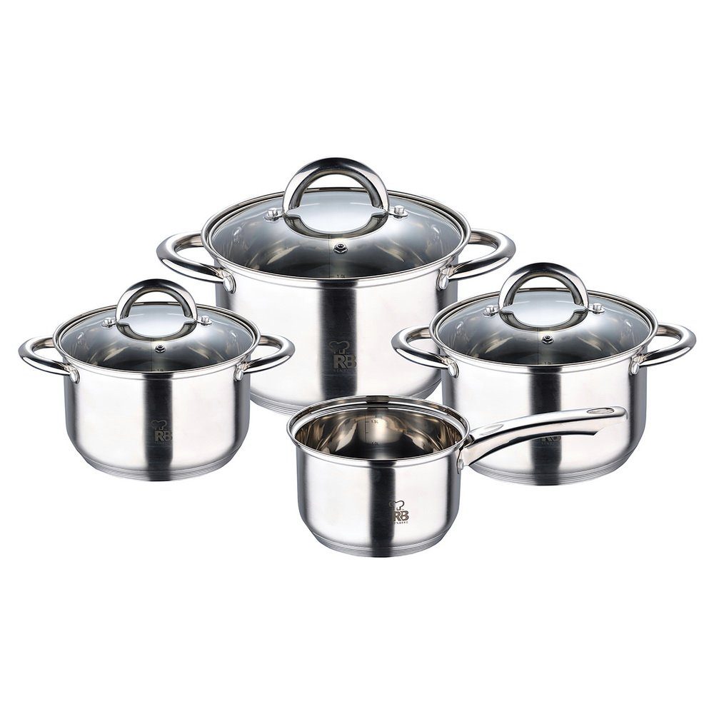 Renberg Topf-Set Edelstahl Kochtopf-Set ALEXANDER Kochtopfset RB-1660, Edelstahl (7-tlg., 4 Töpfe, 3 Deckel), Töpfe mit Messskala in Liter