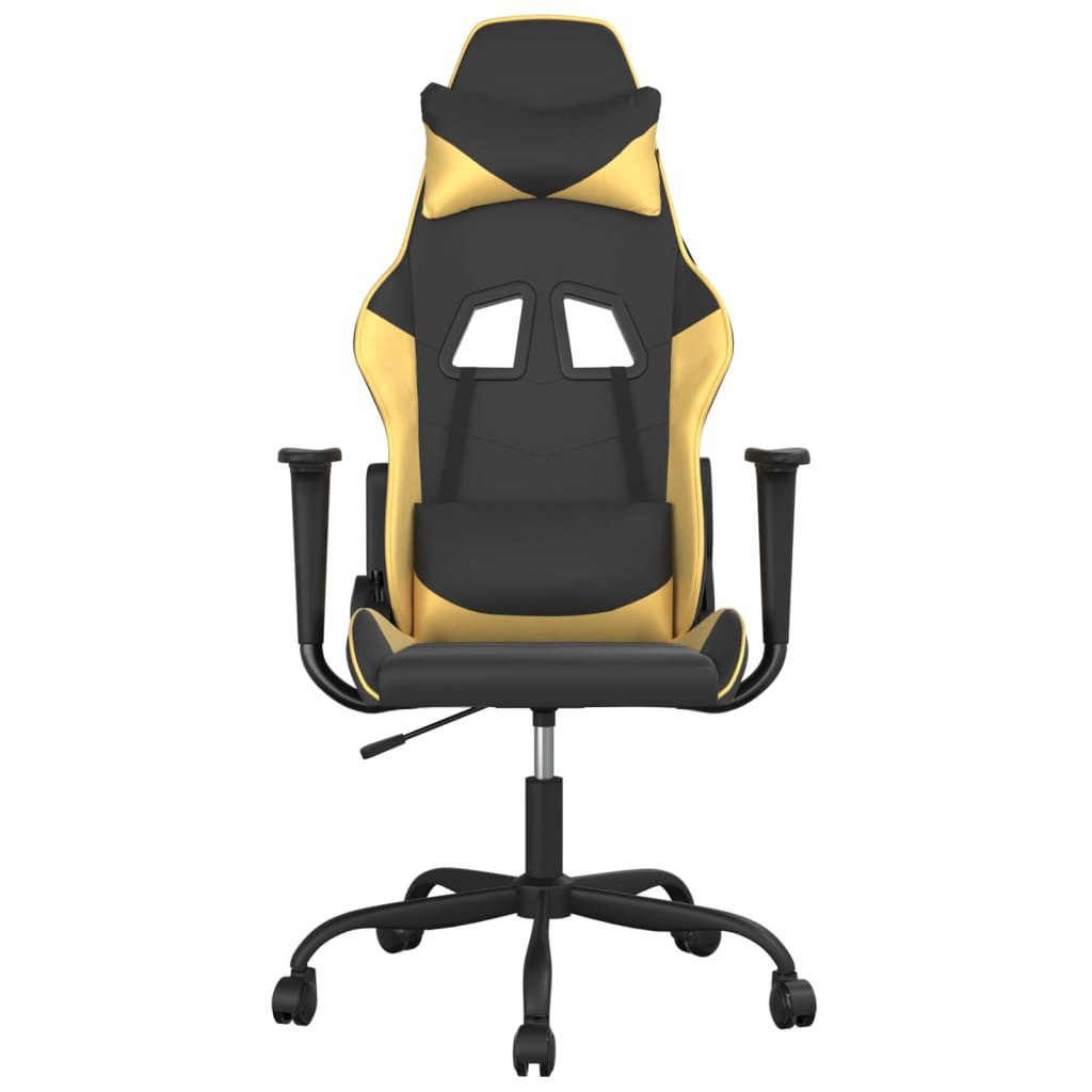 furnicato Gaming-Stuhl Kunstleder Schwarz Gold 66,5x61x(118-127,5) cm (1 St), Bürostuhl mit Massagefunktion, USB-Anschluss und verstellbarer Lehne