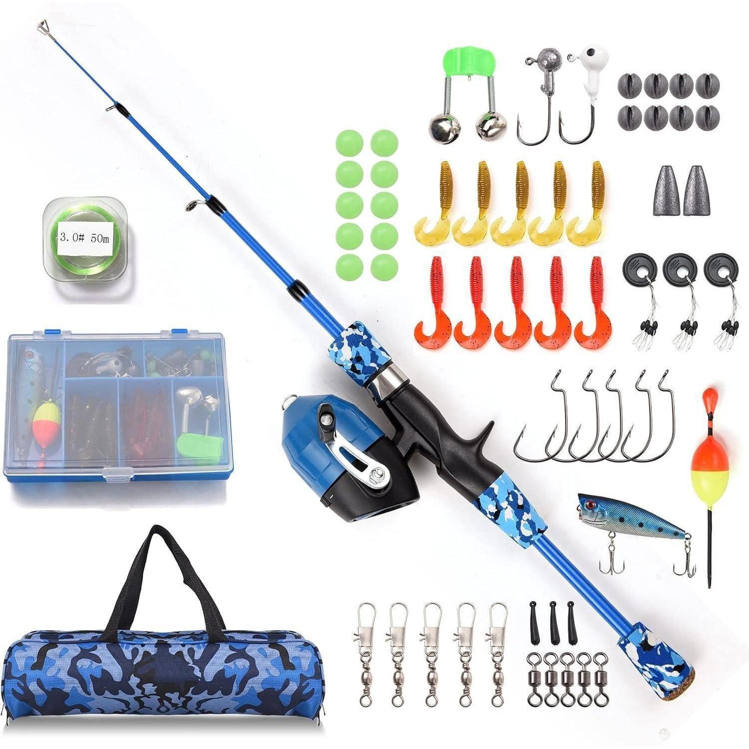 LuxusKollektion Spinnrute Angelset Kinder Teleskopangelrute Angelrolle Köder Blue-1.5M