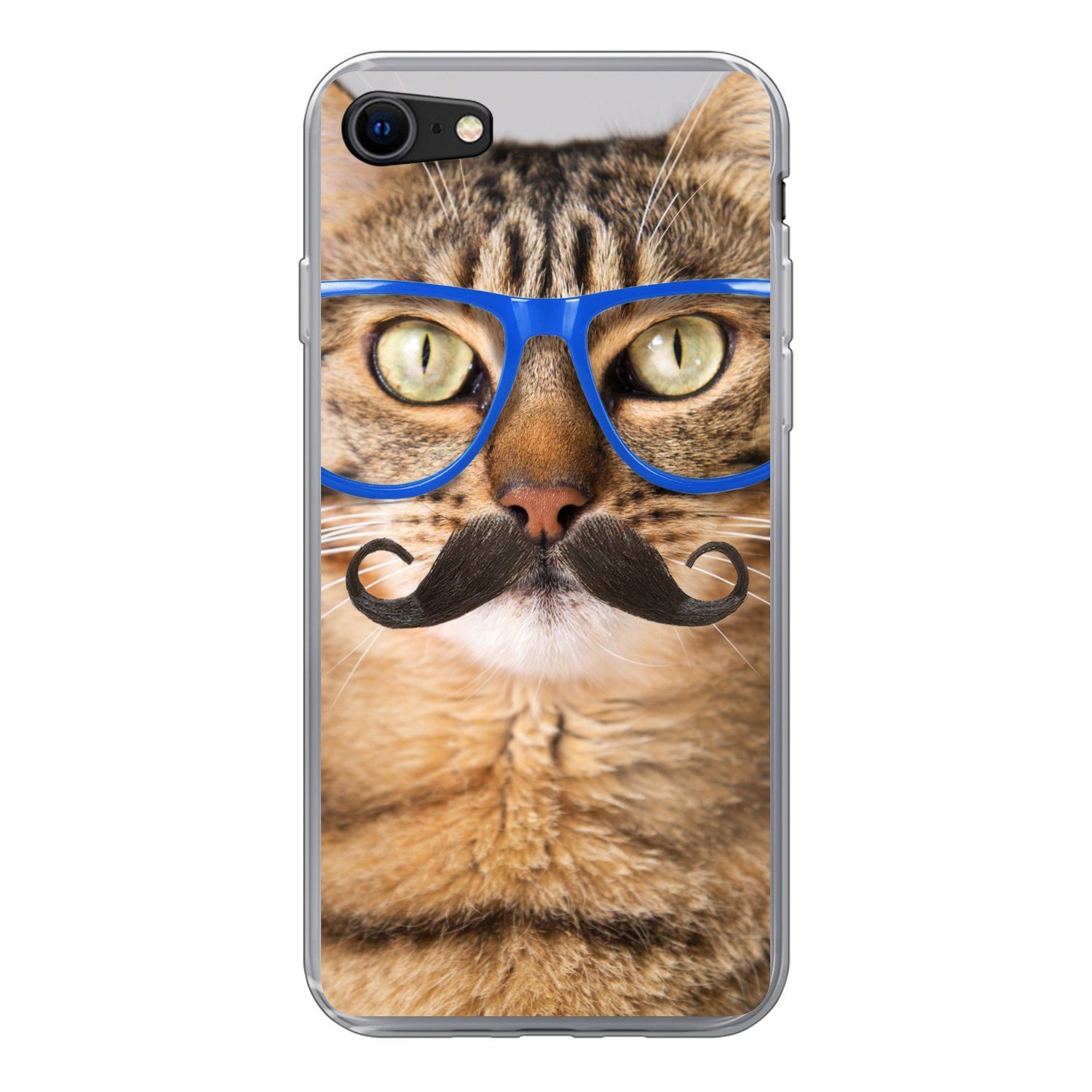 MuchoWow Handyhülle Katze - Brille - Schnauzbart - Hipster, Handyhülle  Apple iPhone 7, Smartphone-Bumper, Print, Handy Schutzhülle
