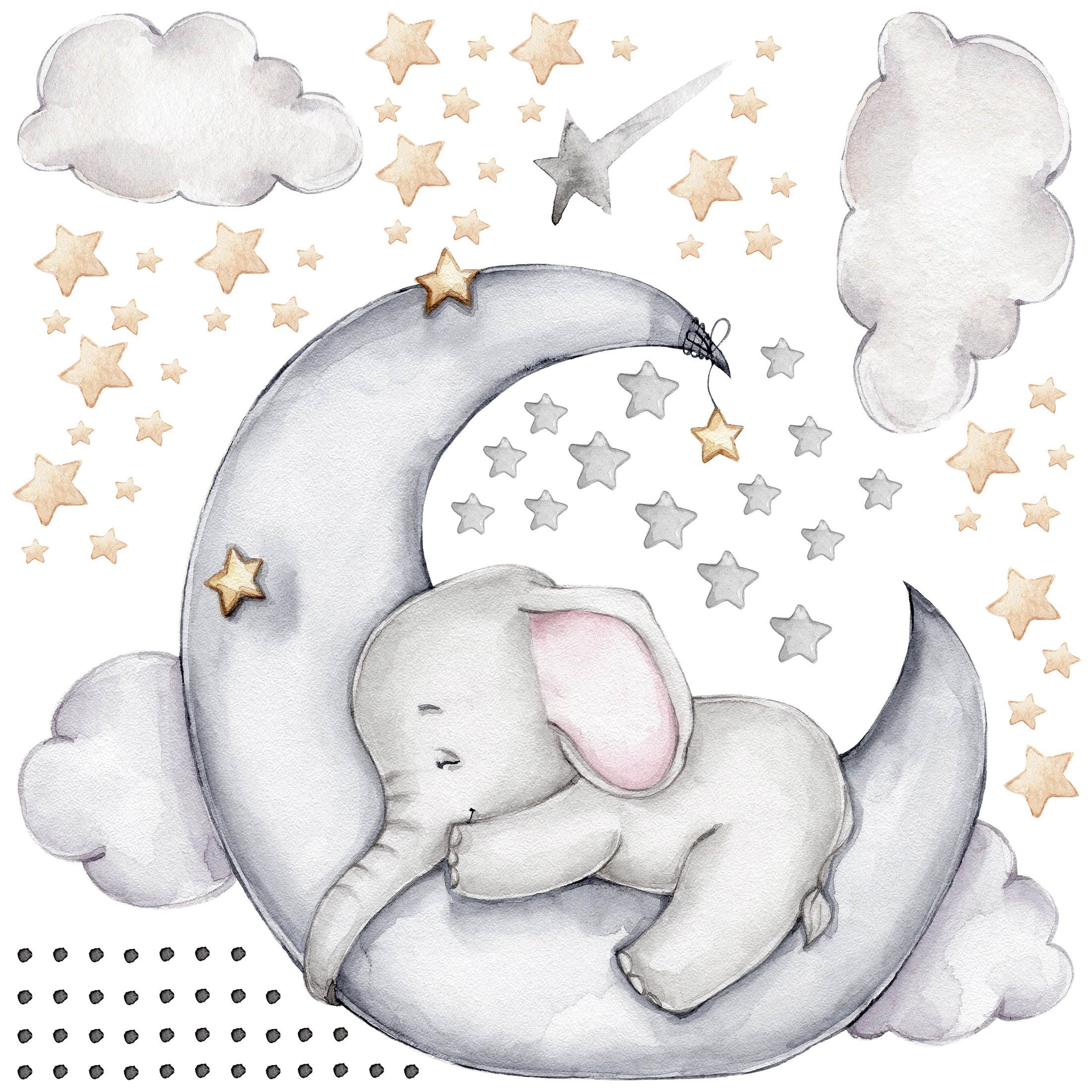 WANDKIND Wandtattoo Elefant auf dem Mond V311 (Elefant), rückstandslos abziehbar