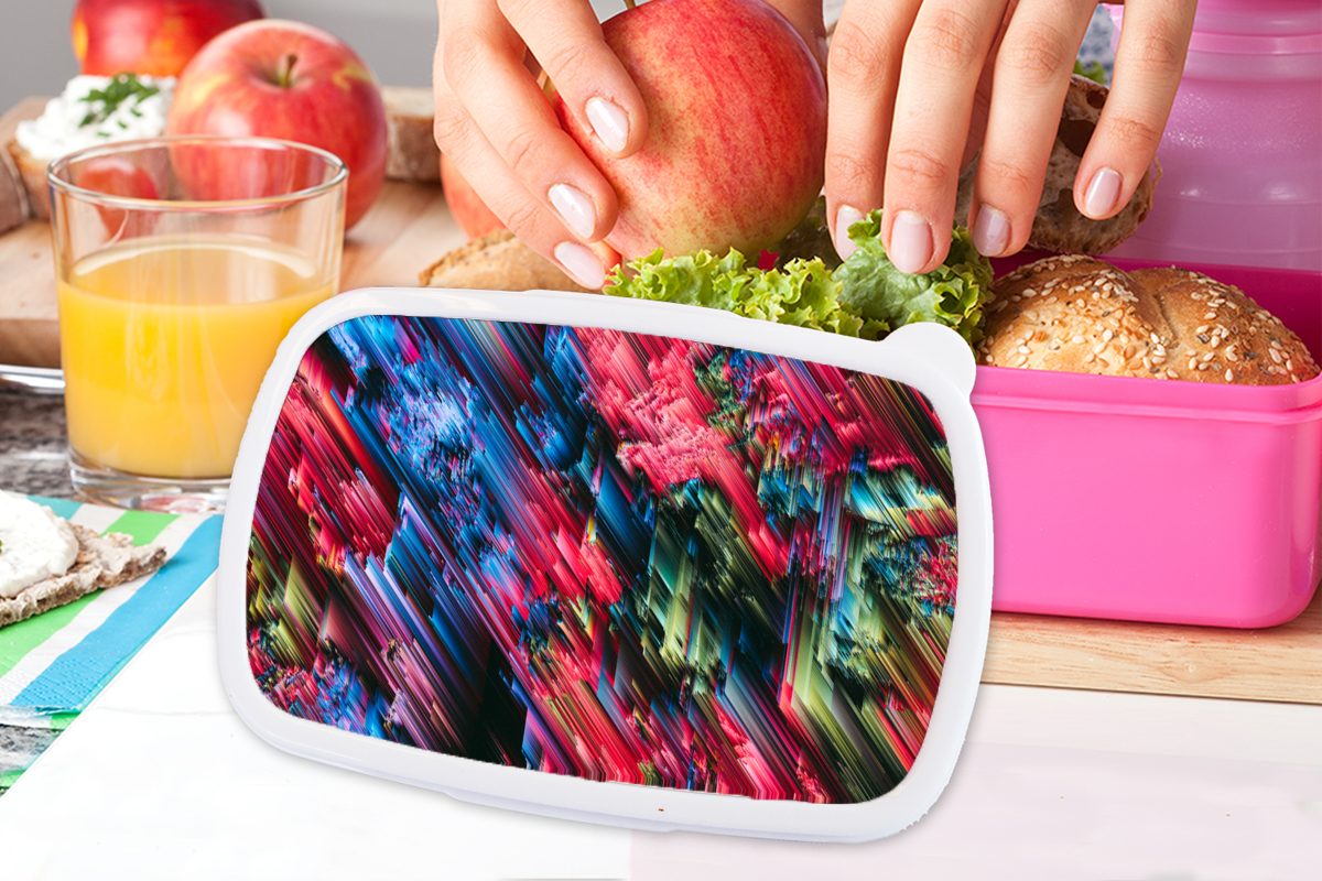 Abstrakt - Kunststoff, Brotdose für rosa Kinder, Brotbox Lunchbox Glitch Snackbox, MuchoWow Regenbogen, Erwachsene, Kunststoff Mädchen, - (2-tlg),