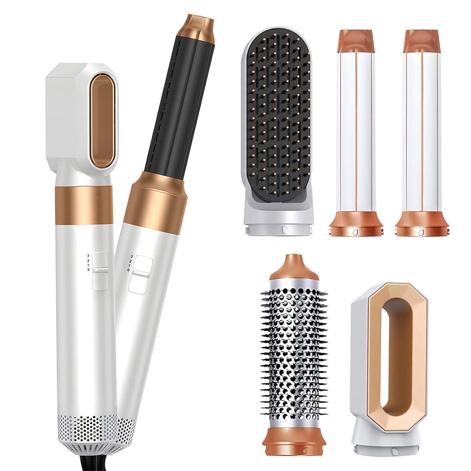 OKWISH Warmluftbürste Heißluftfön Haartrocknerbürste Elektrischer Warmluft-Lockenstab, mit Diffusor Lockenaufsatz Glättbürste 3 Temperaturstufen