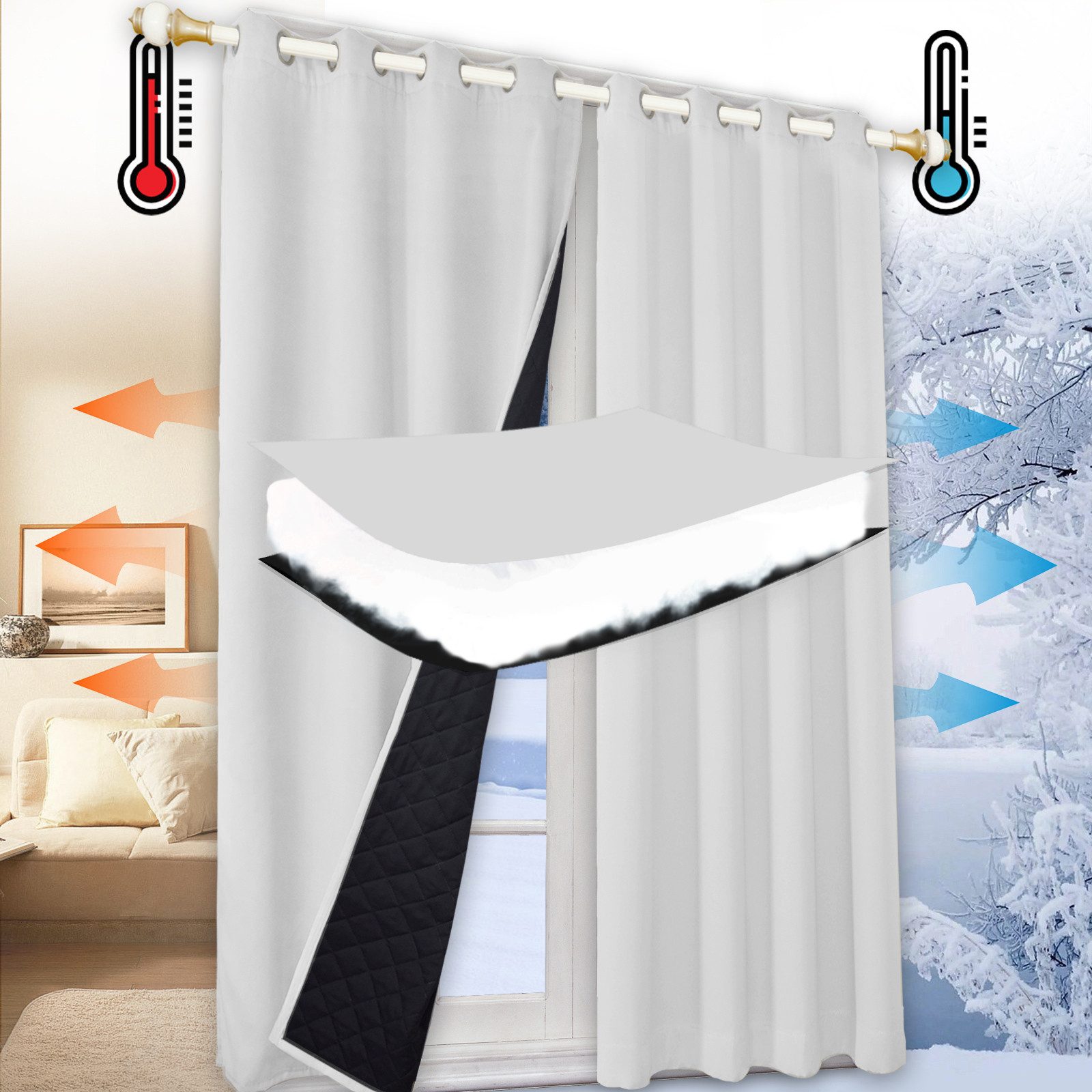LMaxhome Gardine Thermogardinen,Schlafzimmer Vorhänge Blickdicht,Verdunklungsvorhänge (2 St), Kälteschutz,mit Ösen,für Wohnzimmer Schlafzimmer