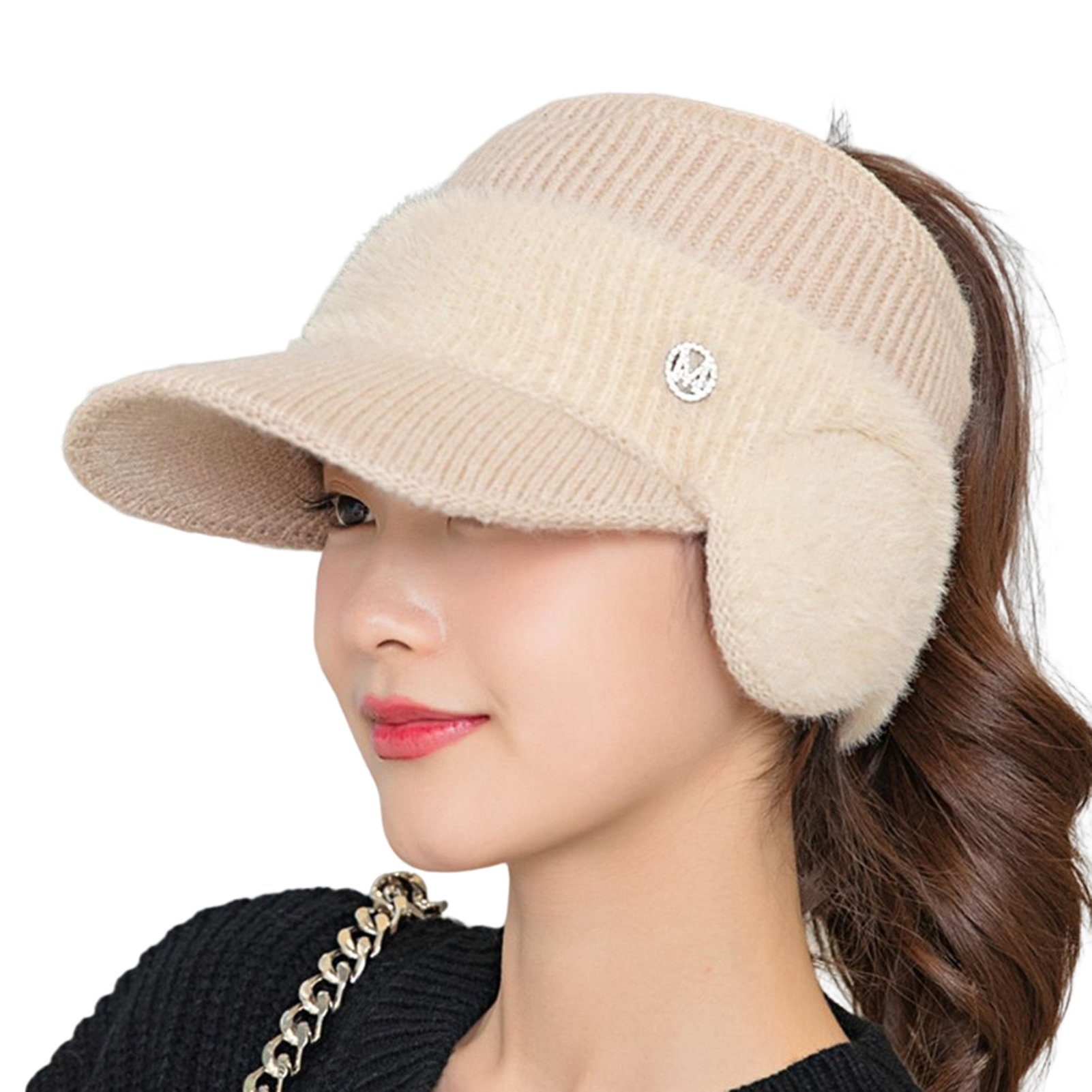 Schirmmütze Hut Zunge Winter Ohr Blusmart Paket Gestrickte Leere beige Neue Top Kappe Herbst