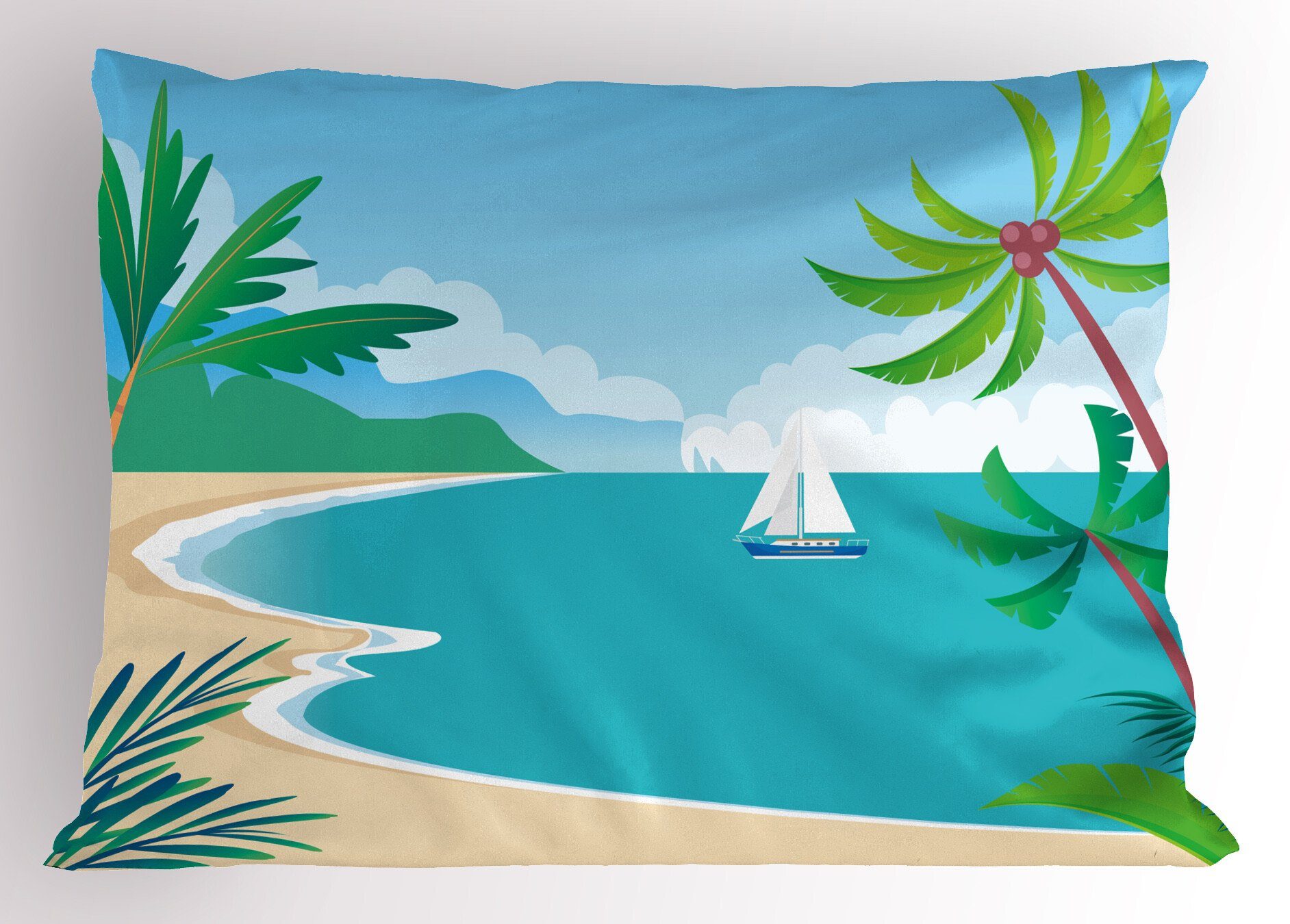 Coast Tropic Dekorativer Kissenbezug, Cartoon Kissenbezüge Standard Gedruckter Abakuhaus Grafik-Strand (1 Stück), Size King