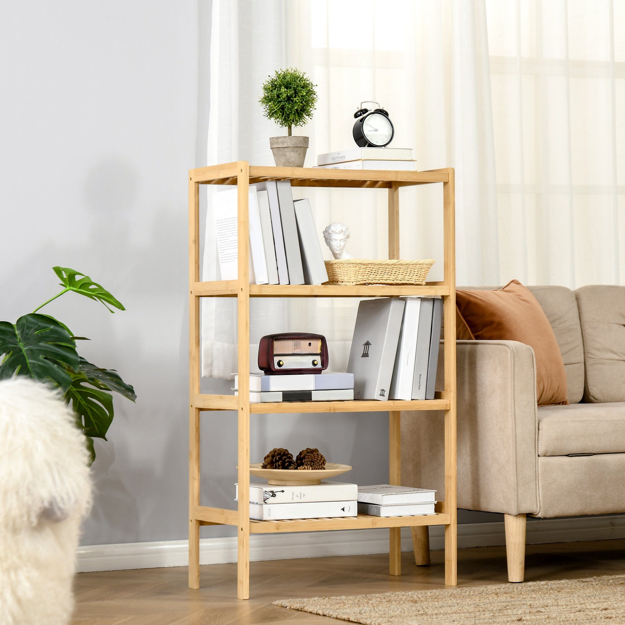HOMCOM Standregal Bücherregal 4-stufiges Bambusregal Büroregal günstig online kaufen