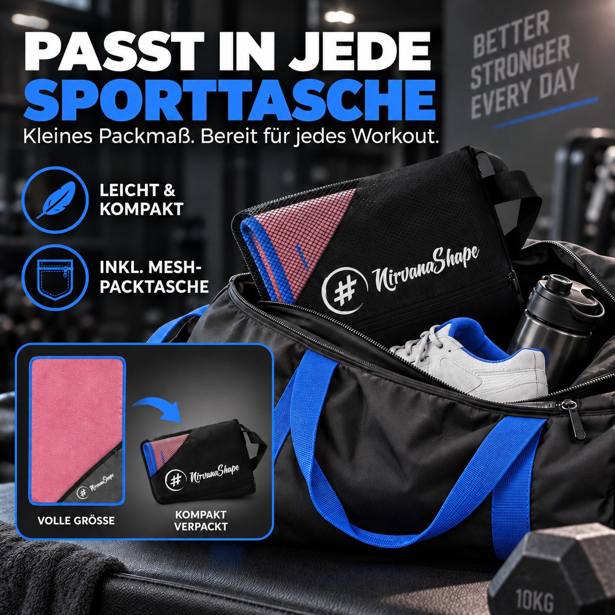 NirvanaShape Sporthandtuch NirvanaShape Mikrofaser Fitnesshandtuch mit Ecktasche und Knöpfen, saugfähig, leicht, schnelltrocknend, für Reisen, Fitness, Yoga, Sa – Bild 5 von 5