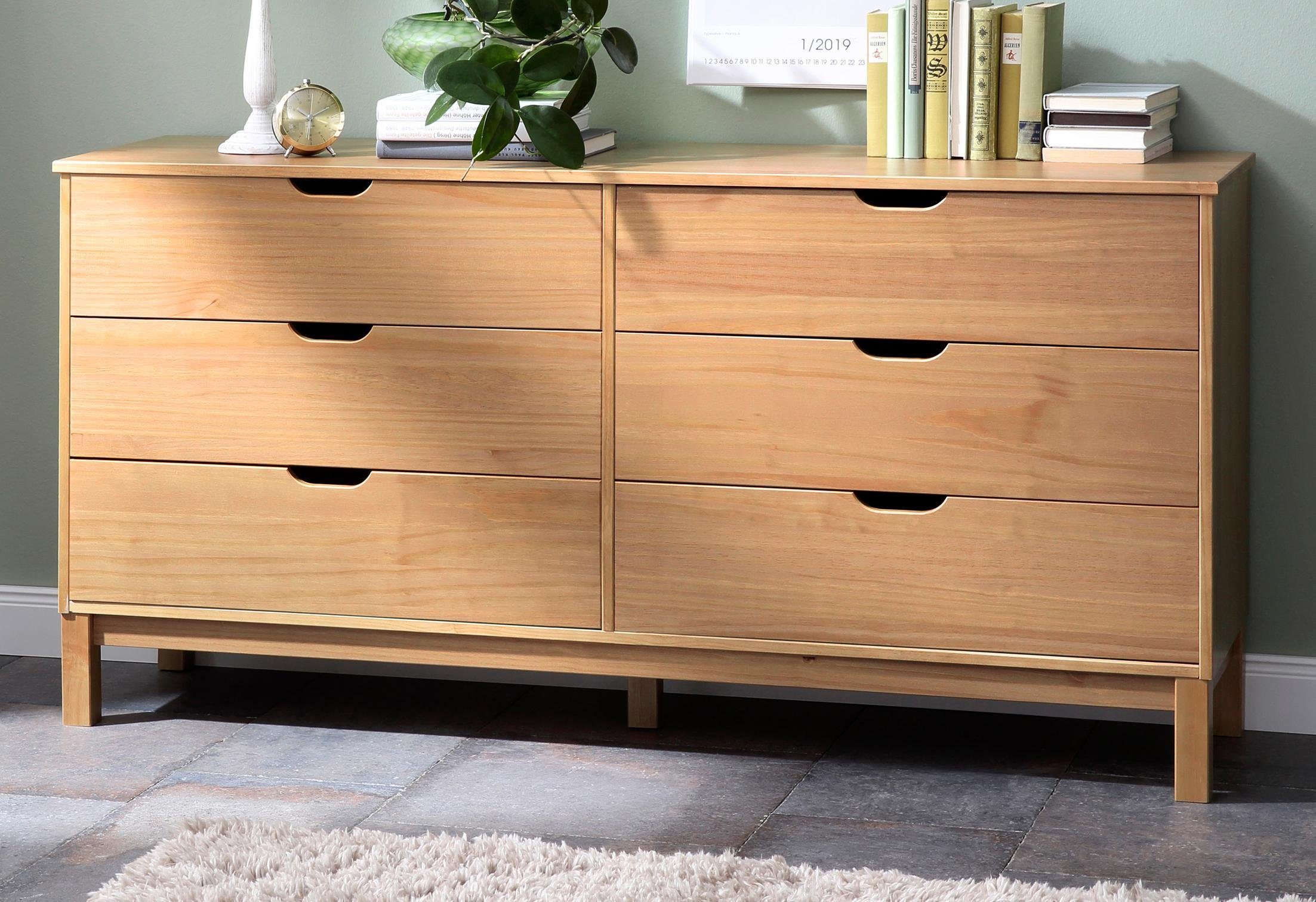 OTTO home Kommode Post, massives Kiefernholz, mit vielen Stauraummöglichkeiten, Breite 150 cm