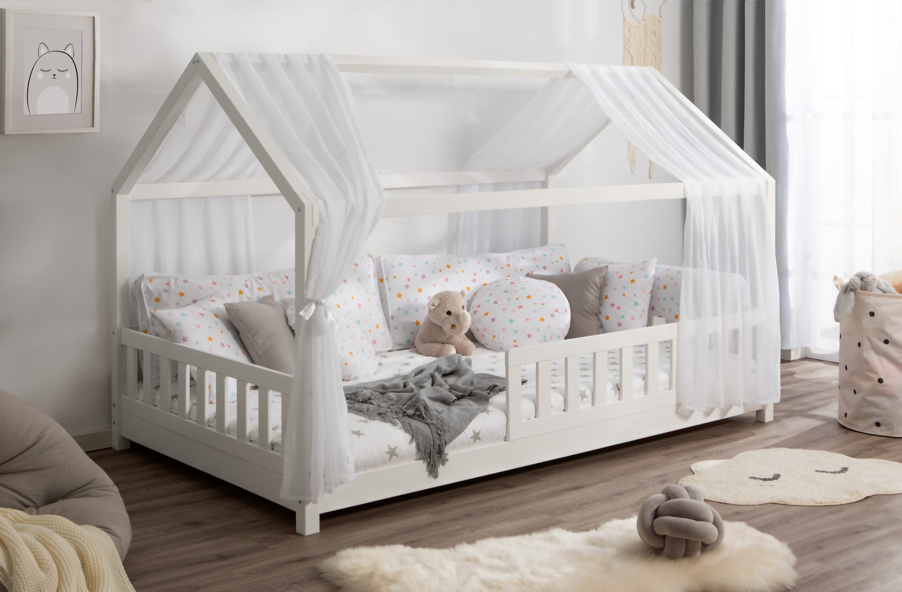 Ticaa Betthimmel Tüll-Set für Hausbett "Kay" weiß