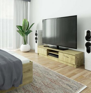 Home Collective TV-Schrank 160cm breit mit zwei Türen und zwei offenen Regalen, moderner Lowboard, Wohnzimmer Schlafzimmer in artisan Eiche