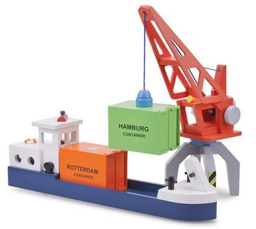 New Classic Toys® Spielzeug-Schiff Hafenwelt • Frachtkahn mit 2 Containern • Holzspielzeug für Kinder, (3-tlg)