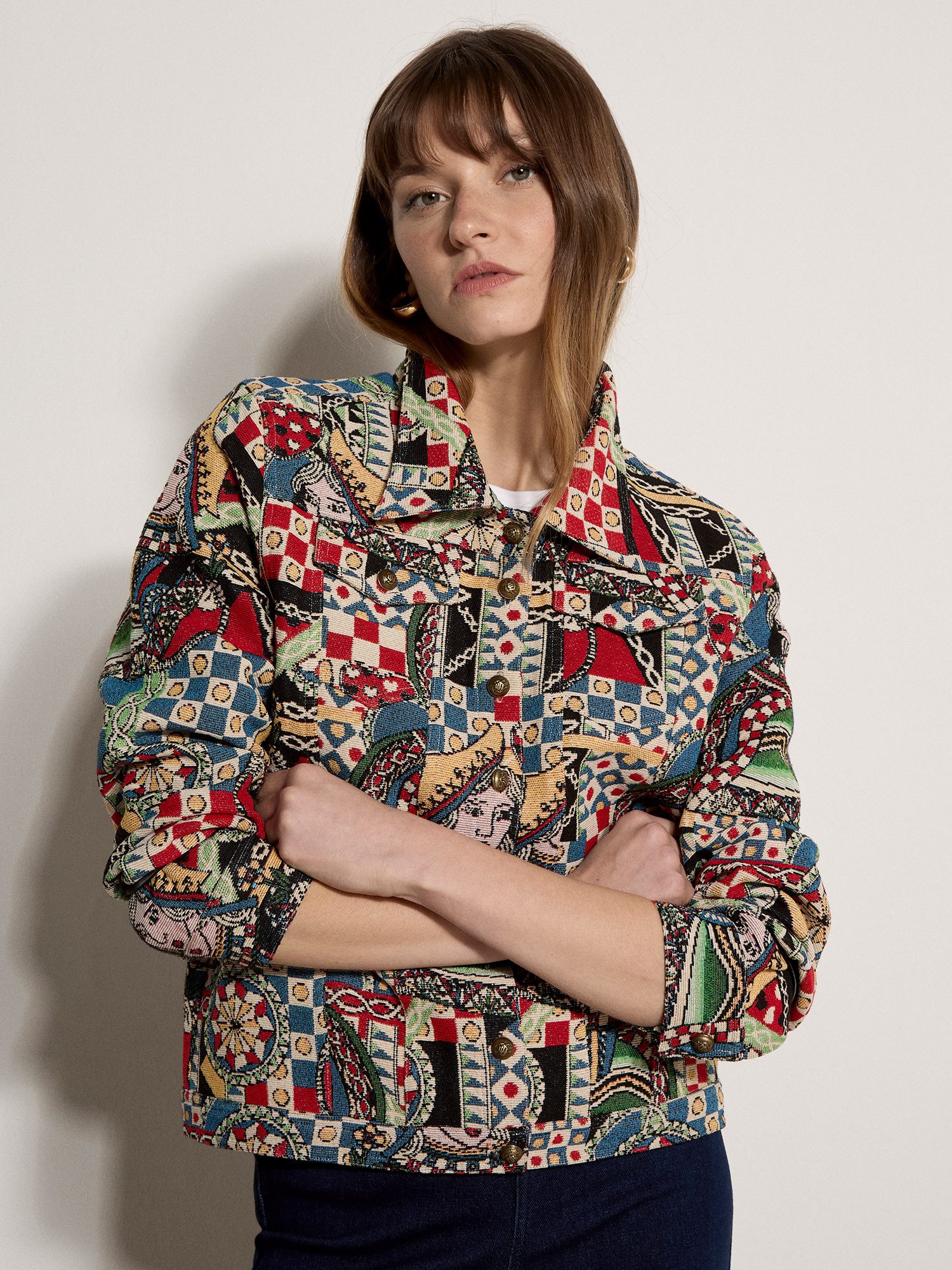 Apricot Kurzjacke Bunte Tapisserie-Jacke Gemustert