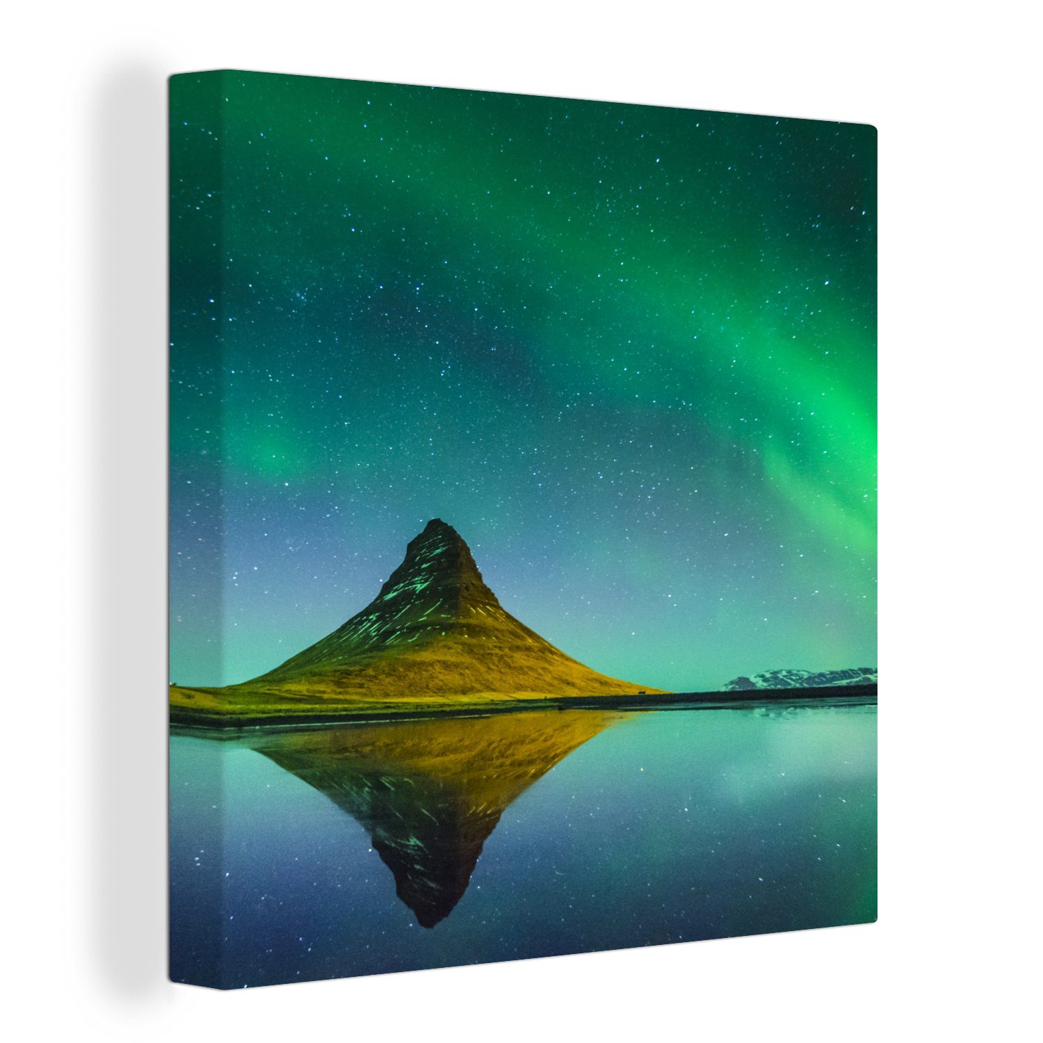 OneMillionCanvasses® Leinwandbild Nordlicht Island - Wasser Wohnzimmer - Berge Bilder - Natur, für - (1 St), Schlafzimmer Leinwand