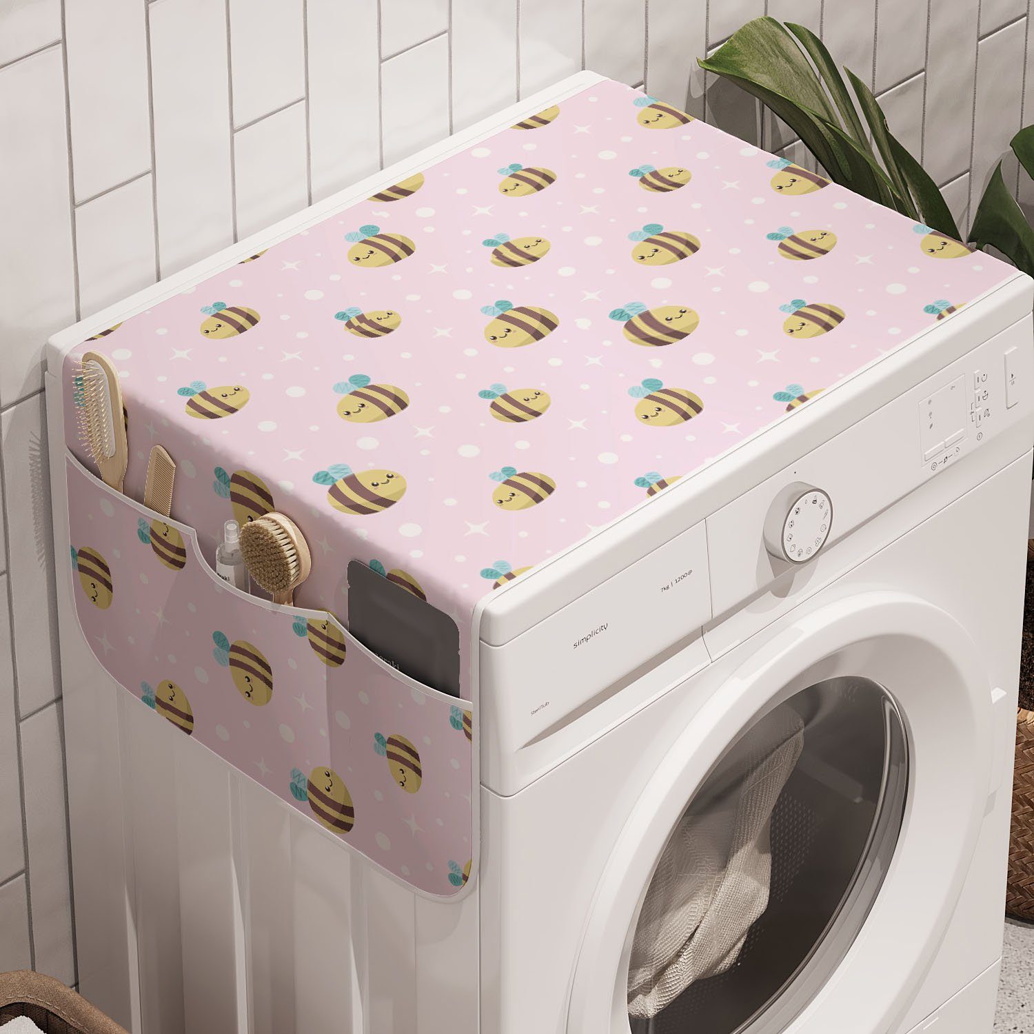 Abakuhaus Badorganizer Waschmaschine Pastell Anti-Rutsch-Stoffabdeckung für Lächeln Kindergarten Bienen-Karikatur und Trockner