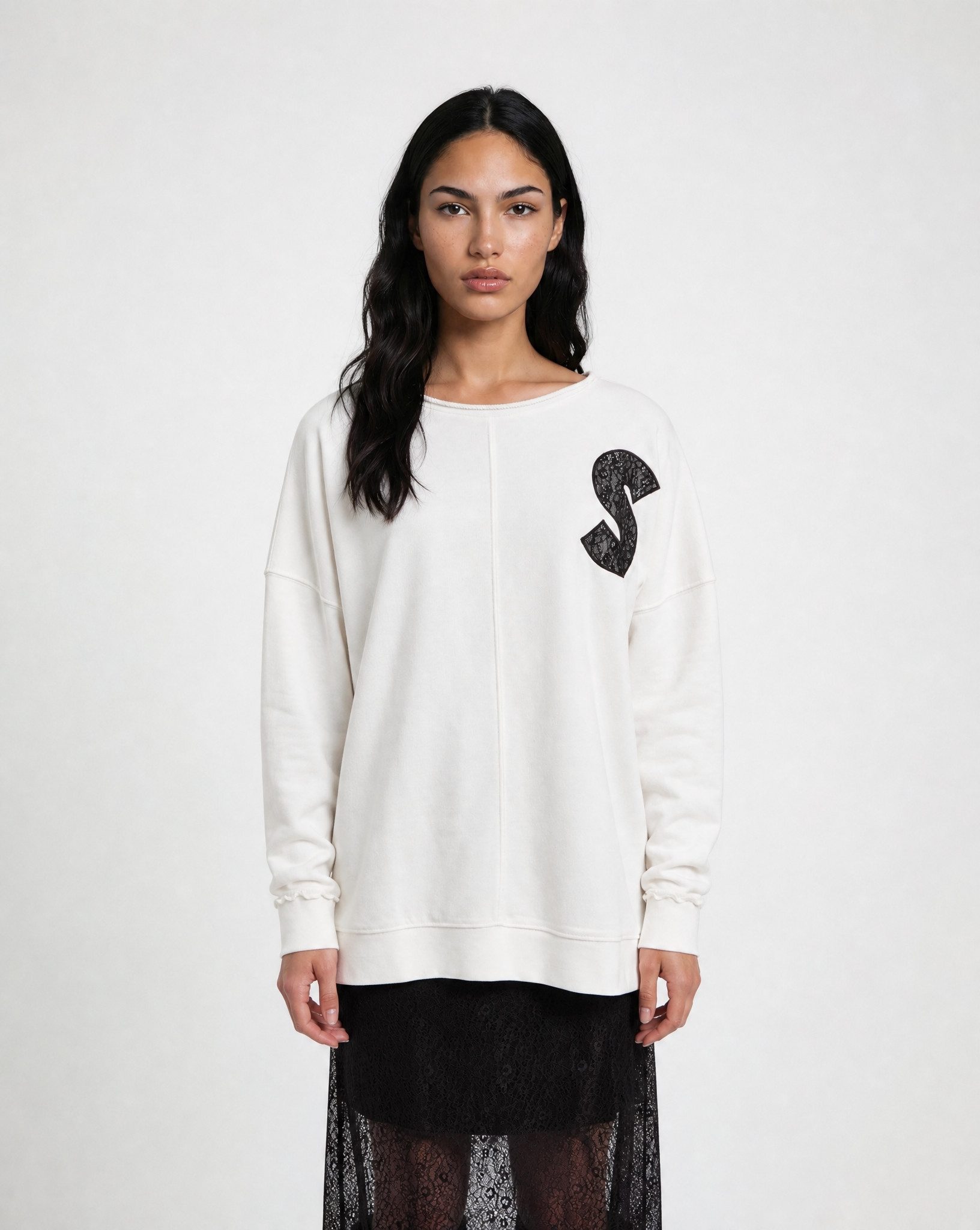 Smith & Soul Longsweatshirt mit kontrastfarbener Spitze, oversize