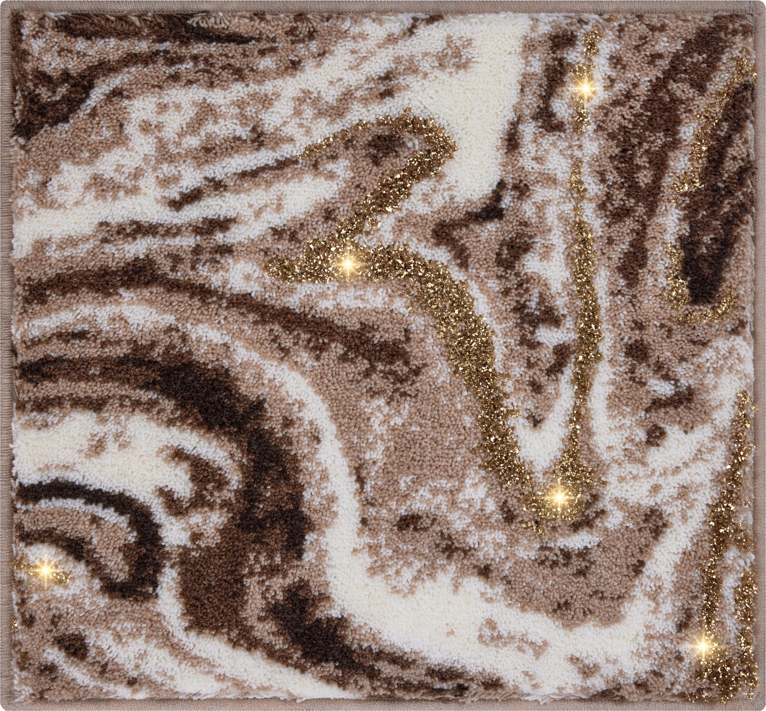 Badematte Gloria Leonique, Höhe mm, Polyacryl, Glitzer-Garn, Marmor-Design fußbodenheizungsgeeignet, beschichtet, Badematten goldfarbene im rutschhemmend 20 sand/goldfarben Akzente durch rechteckig