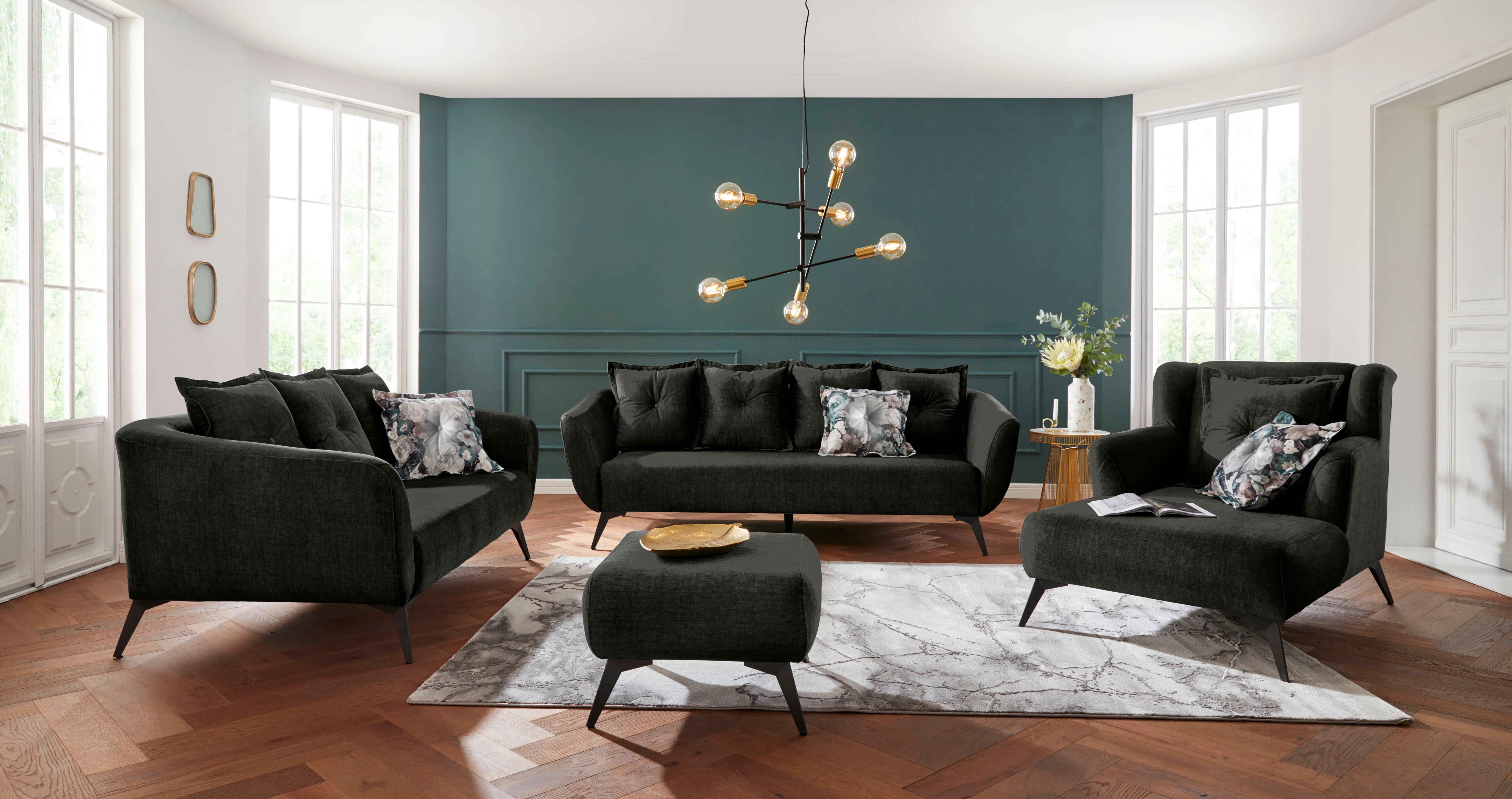 Home affaire Loveseat Baggio Mega Sessel für Komfort und Entspannung, zeitlos und modern, Zierkissen inklusive, schwarze Metallfüße