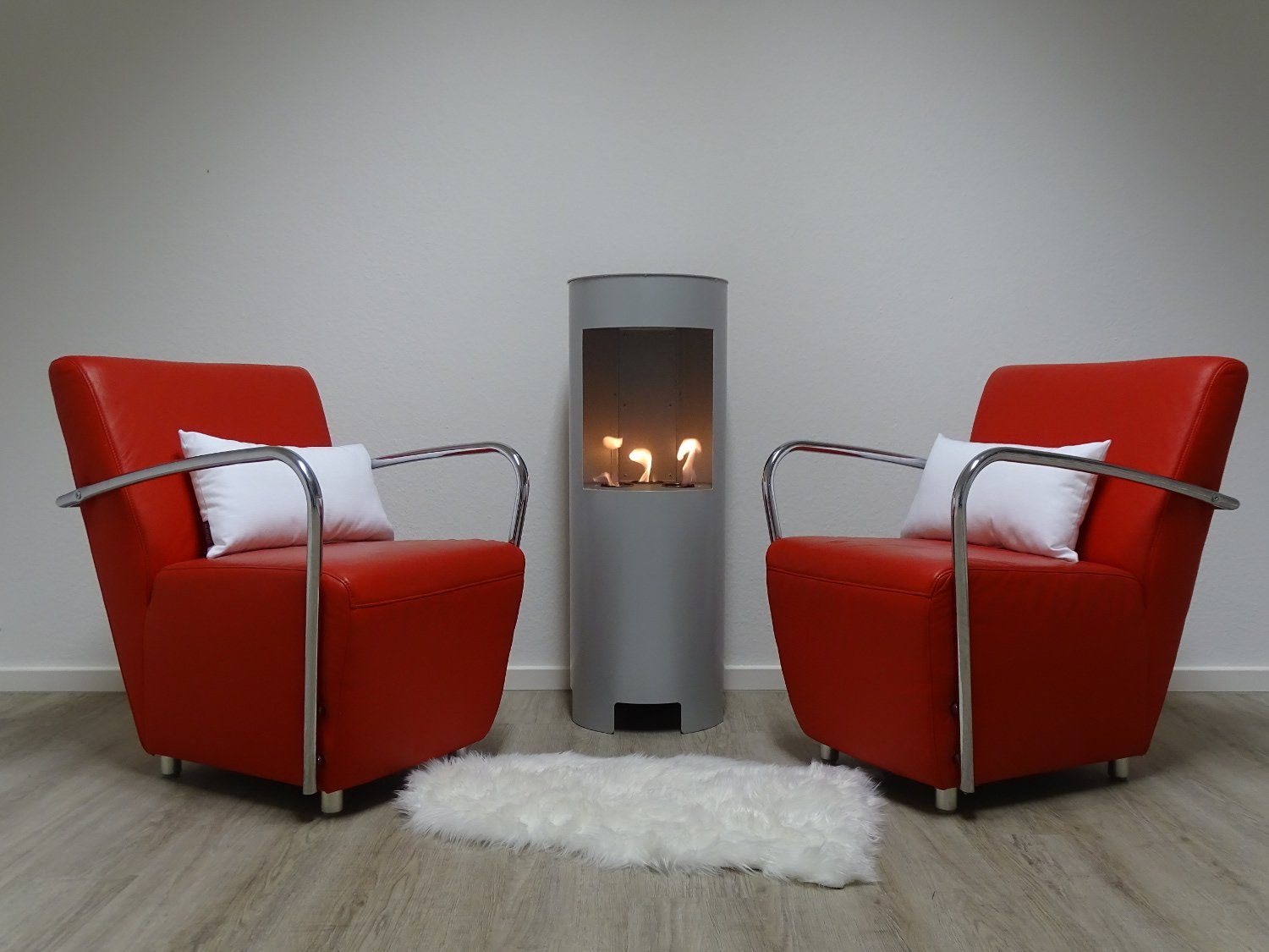 SRM Design Echtfeuer-Dekokamin Ethanol & Gelkamin Hightower Silber 100 cm Kamin mit 3 Brennstoffdosen