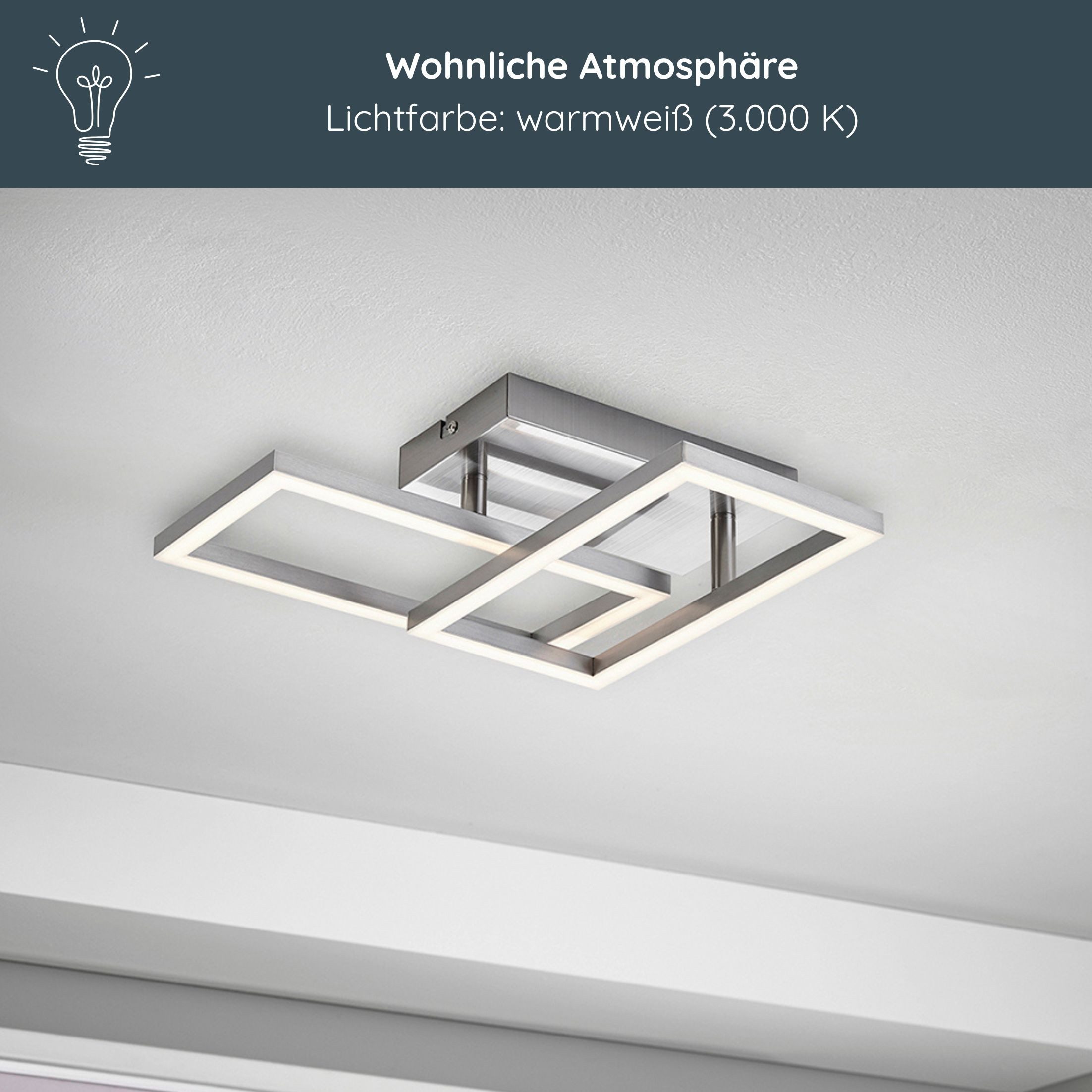 MeLiTec LED Deckenleuchte D127, LED fest integriert, warmweiß, aus Metall, schwenkbare Rahmen, warmweiß, eckig, moderne Deckenlampe