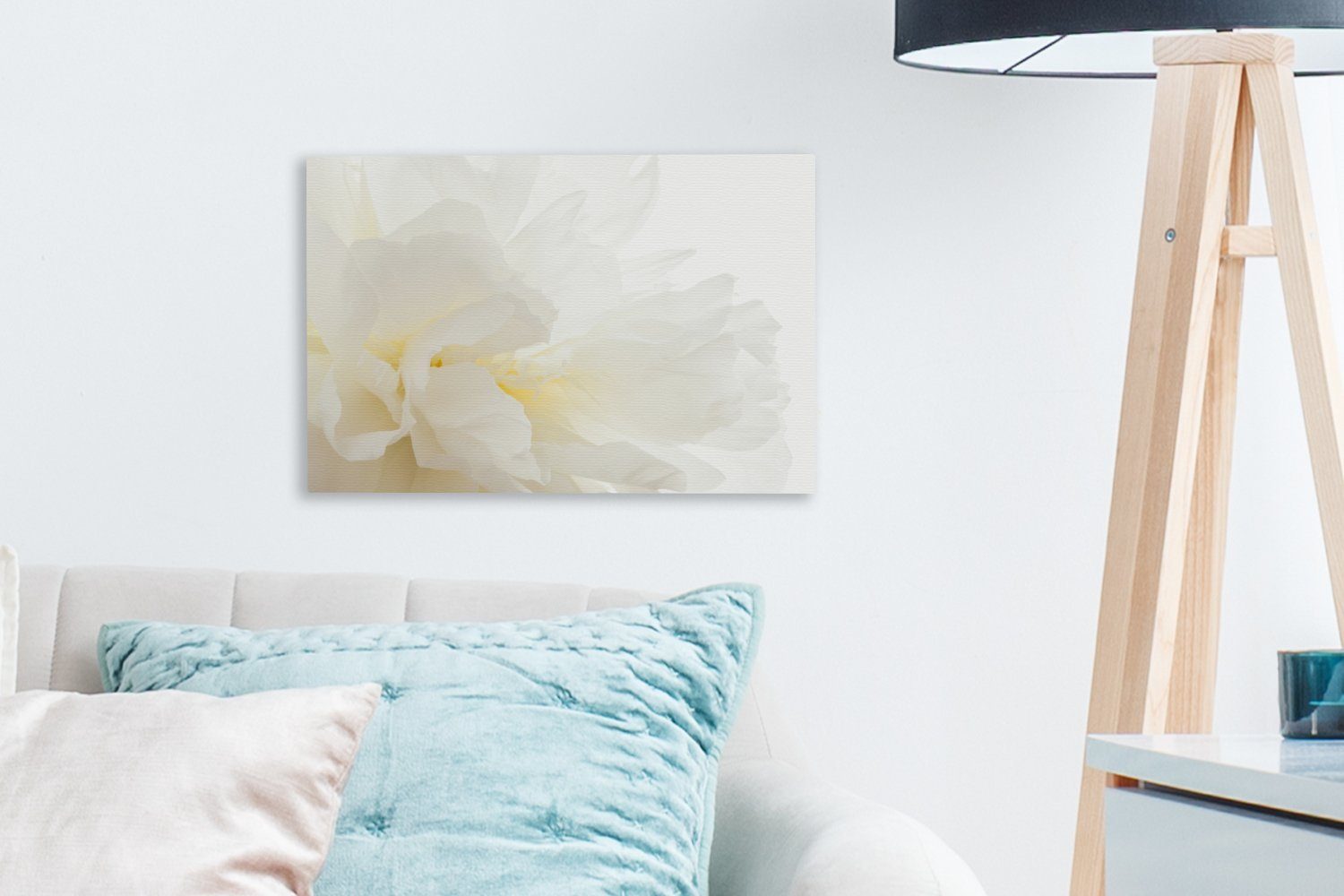 OneMillionCanvasses® Leinwandbild Nahaufnahme einer weißen Pfingstrose von der Seite, Fotodruck (1 St), Leinwand Bilder Klein, Wand Dekoration Aesthetic 30x20 c – Bild 5 von 5