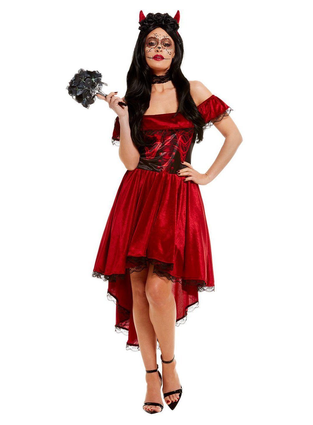 Smiffys Teufel-Kostüm Tag des Teufels, Höllisch rotes Dia de los Muertos-Kleid!