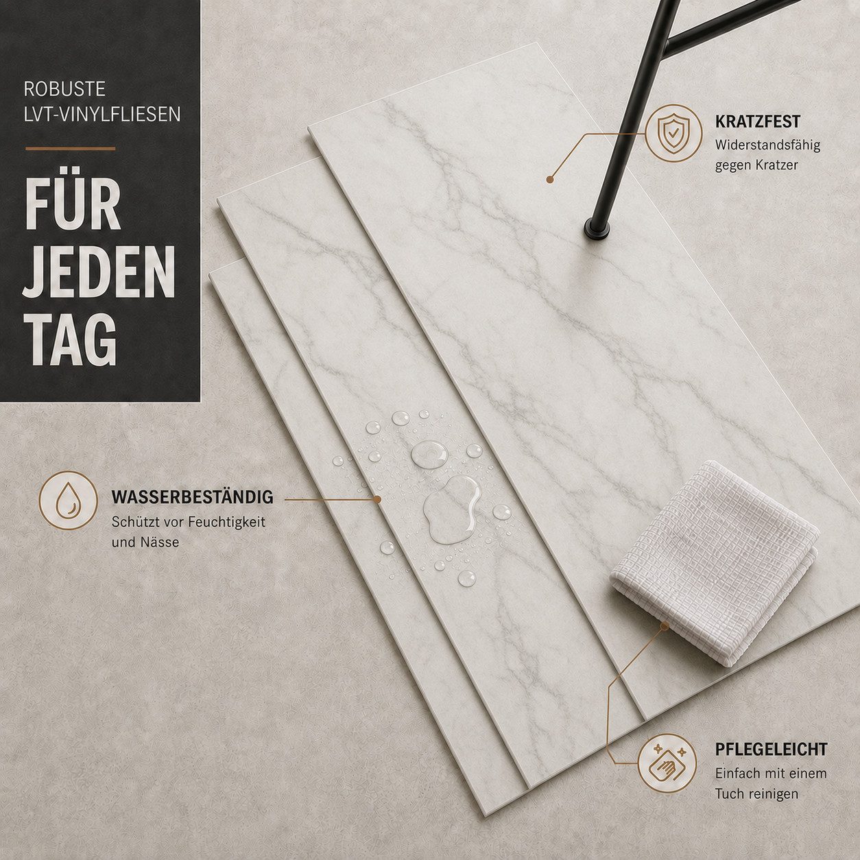 NoblesBox Designboden LVT Vinylboden 2 mm selbstklebend für Renovierung, selbstklebend, einfache Verlegung, pflegeleicht