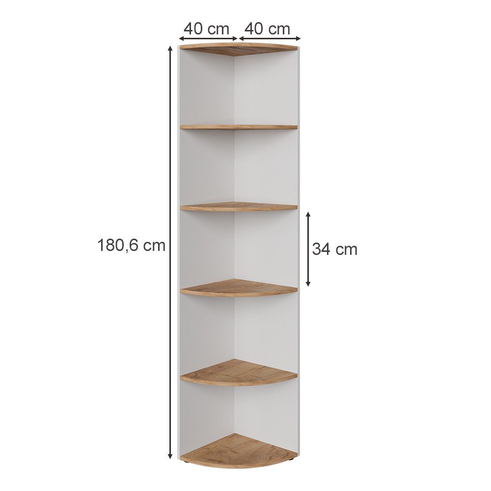Vicco Eckregal Ecki, Weiß/Goldkraft Eiche, 40 x 180.6 cm, 1-tlg.