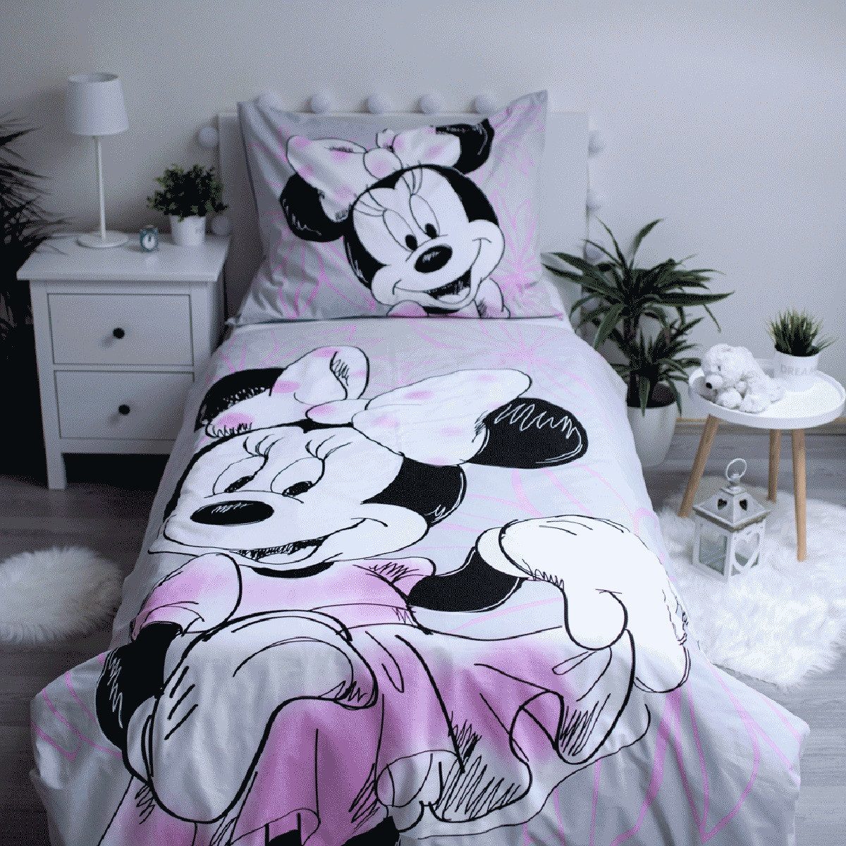 Disney Bettwäsche Disney Minnie Maus Bettwäsche Cartoon 140x200 + 70x90 cm Baumwolle, Renforcé, 2 teilig