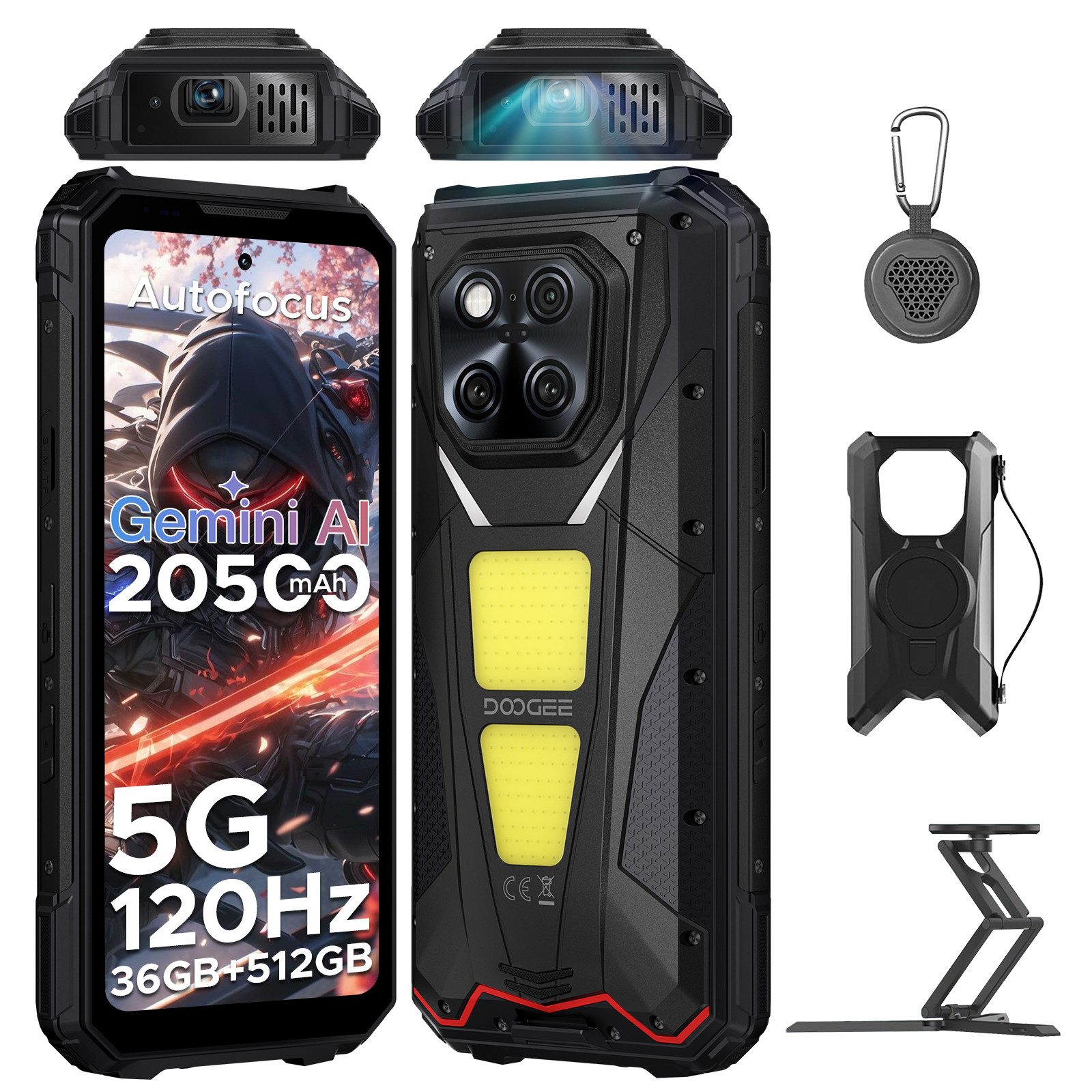 DOOGEE V MAX PLAY 5G Outdoor Smartphone 20500mAh, 512GB, Camping-Licht Smartphone (6,78 Zoll, 512 GB Speicherplatz, 200 MP Kamera, LED-Projektor & Dual-Camping-Licht, 200MP Kamera, 120Hz Rugged Handy)