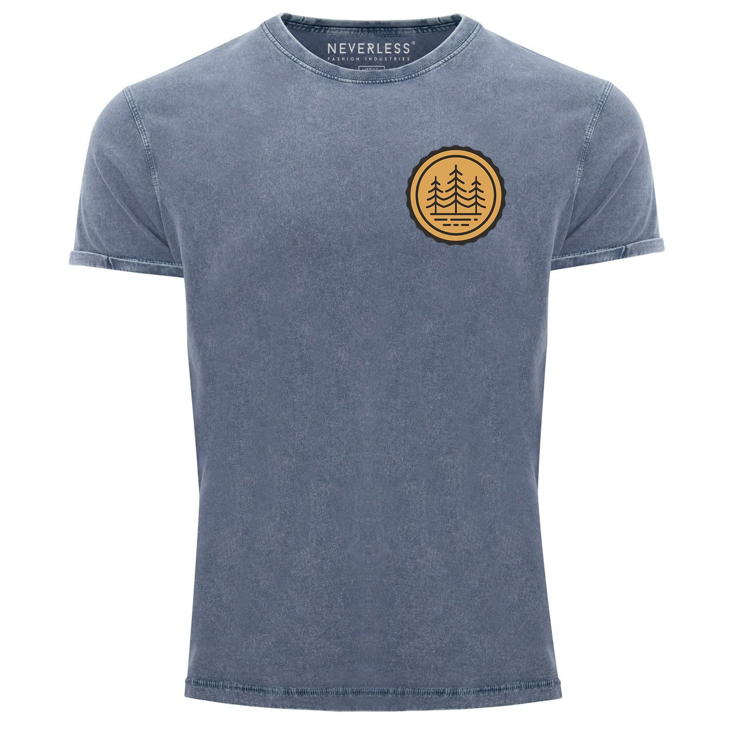 Print-Shirt Herren Vintage Shirt Wald Bäume Logo Badge Naturliebhaber Outdoor