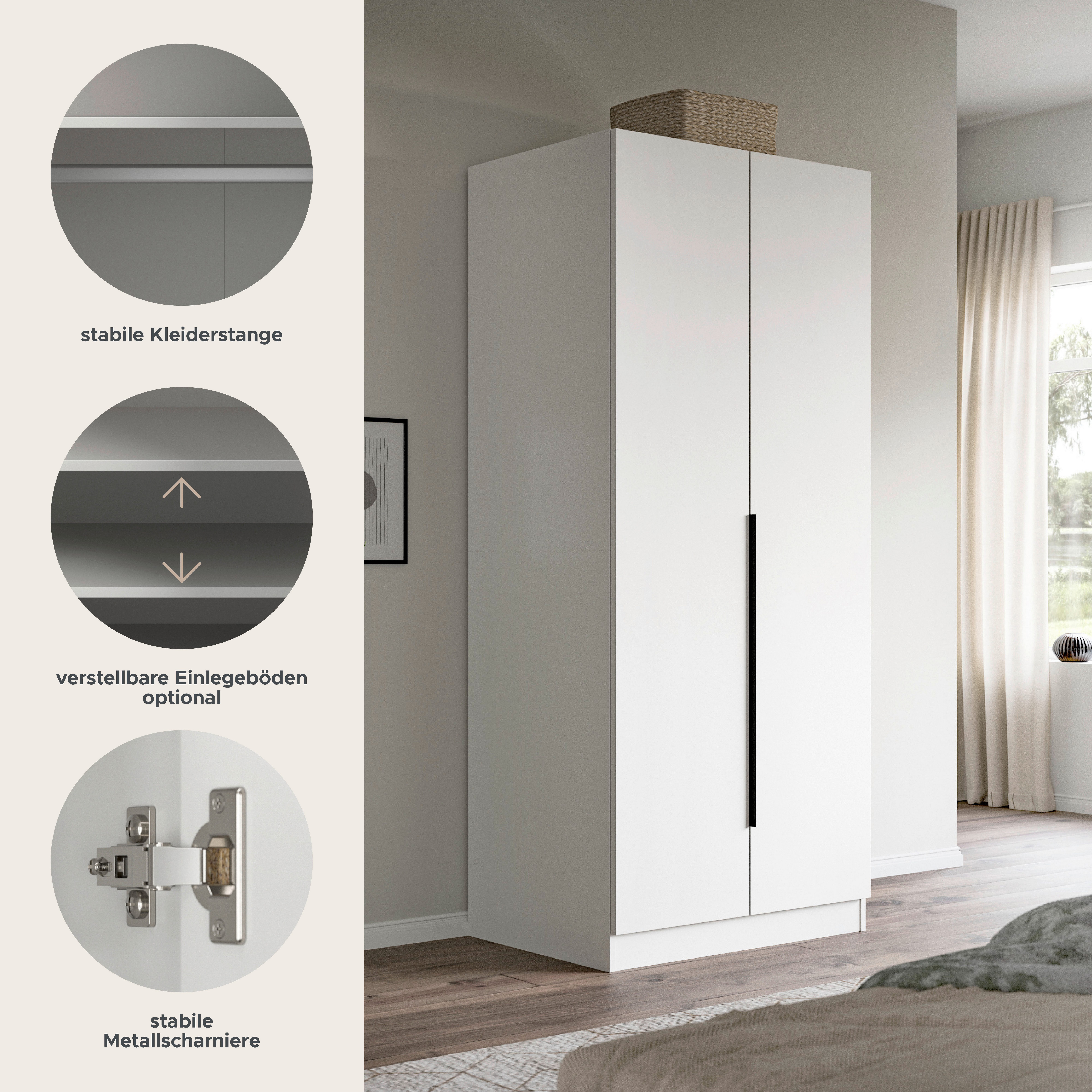Home affaire Kleiderschrank Skarde Schlafzimmerschrank, Garderobe, Schrank (Otto Bestseller Garderobe Schlafzimmerschrank) Breite: 80 cm, weiß, Kleiderstange, Einlegeboden