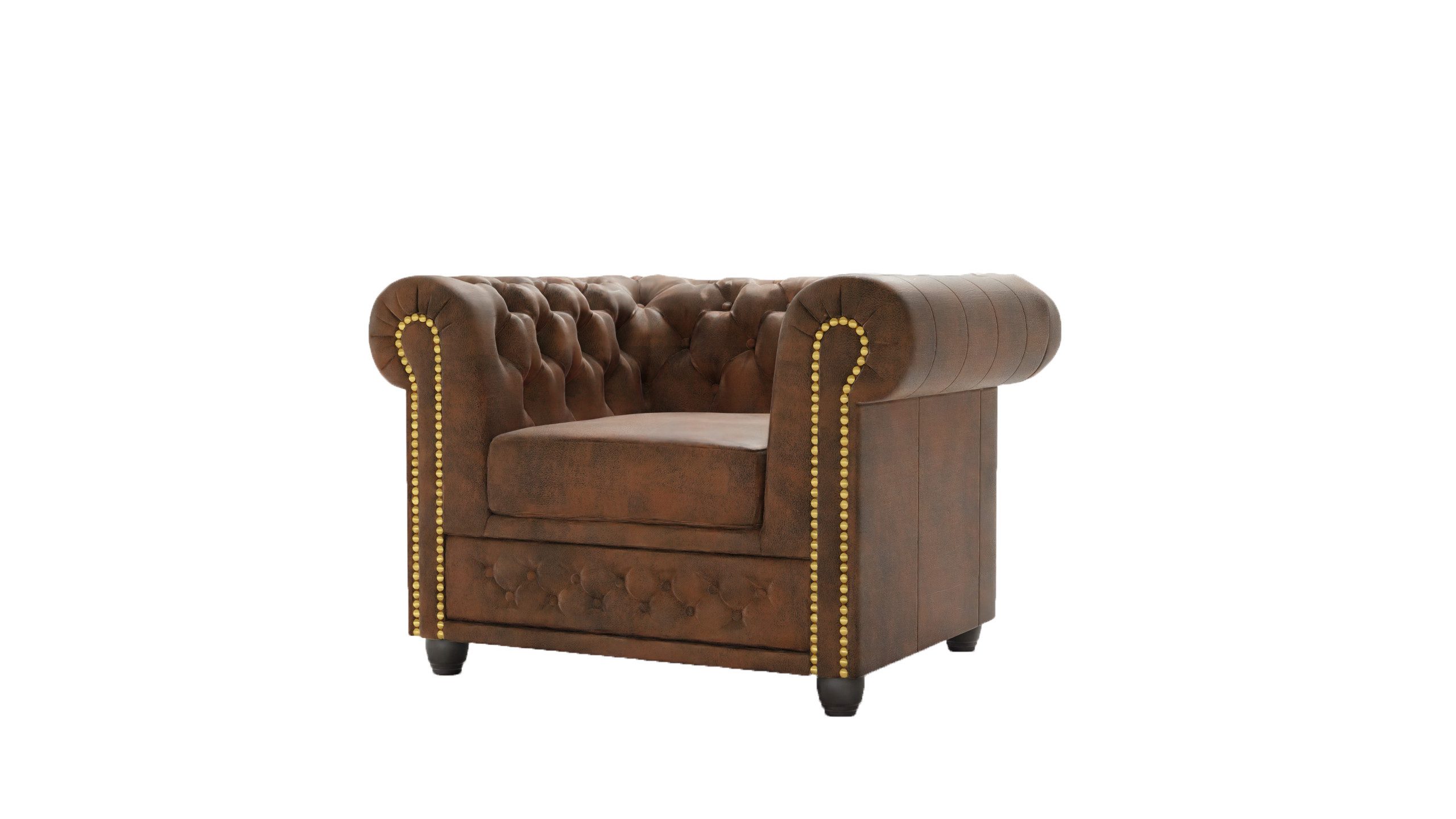 S-Style Möbel Chesterfield-Sessel Anton aus Vintage Optik Microfaser mit Holzfüßen (Chesterfield Sessel), mit Wellenfederung