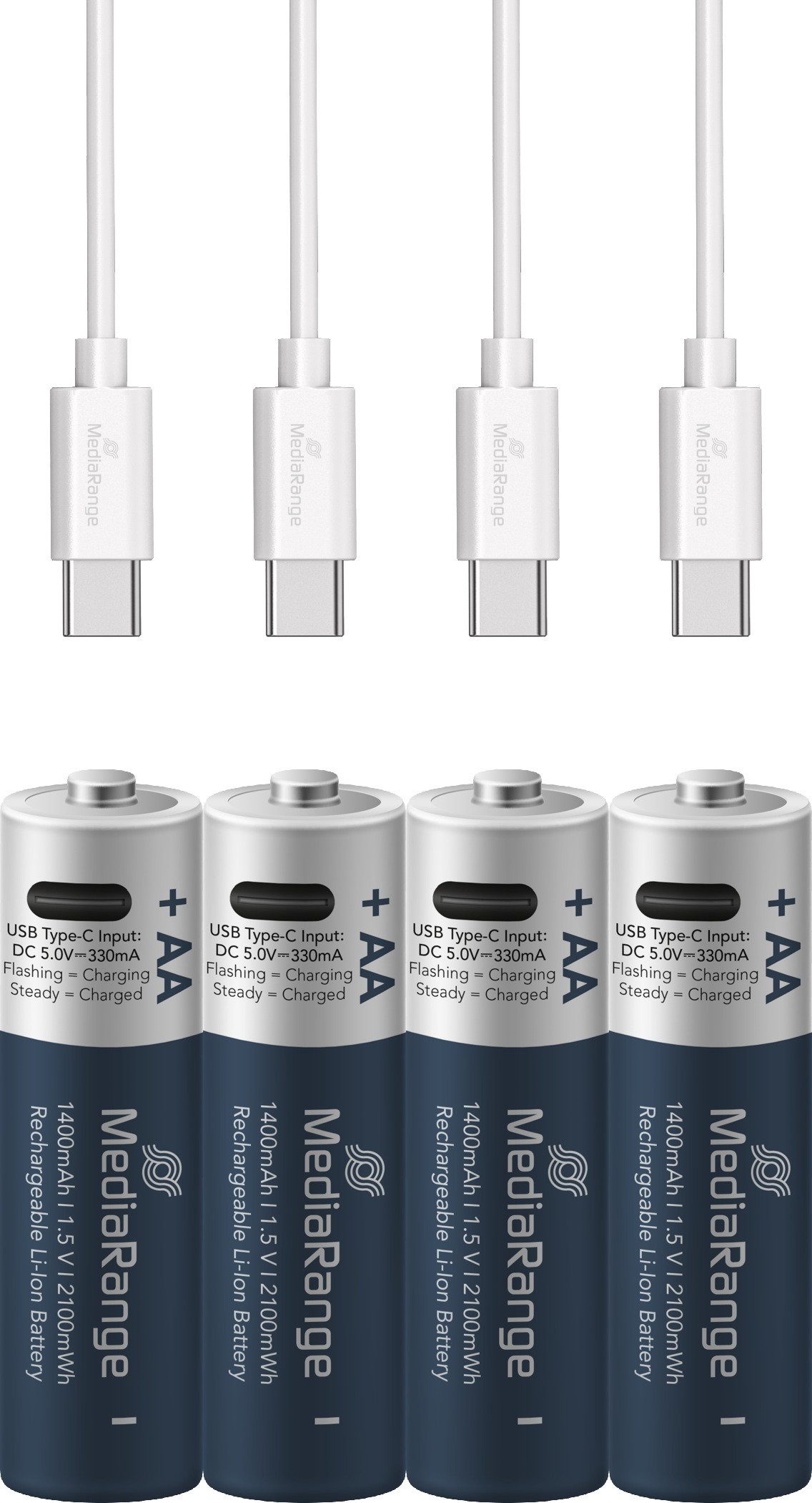 Mediarange 4 Akku AA mit USB-C Anschluss Li-Ion Mignon 1.5V 1.400mAh Ladekabel Akkupacks – Bild 5 von 5